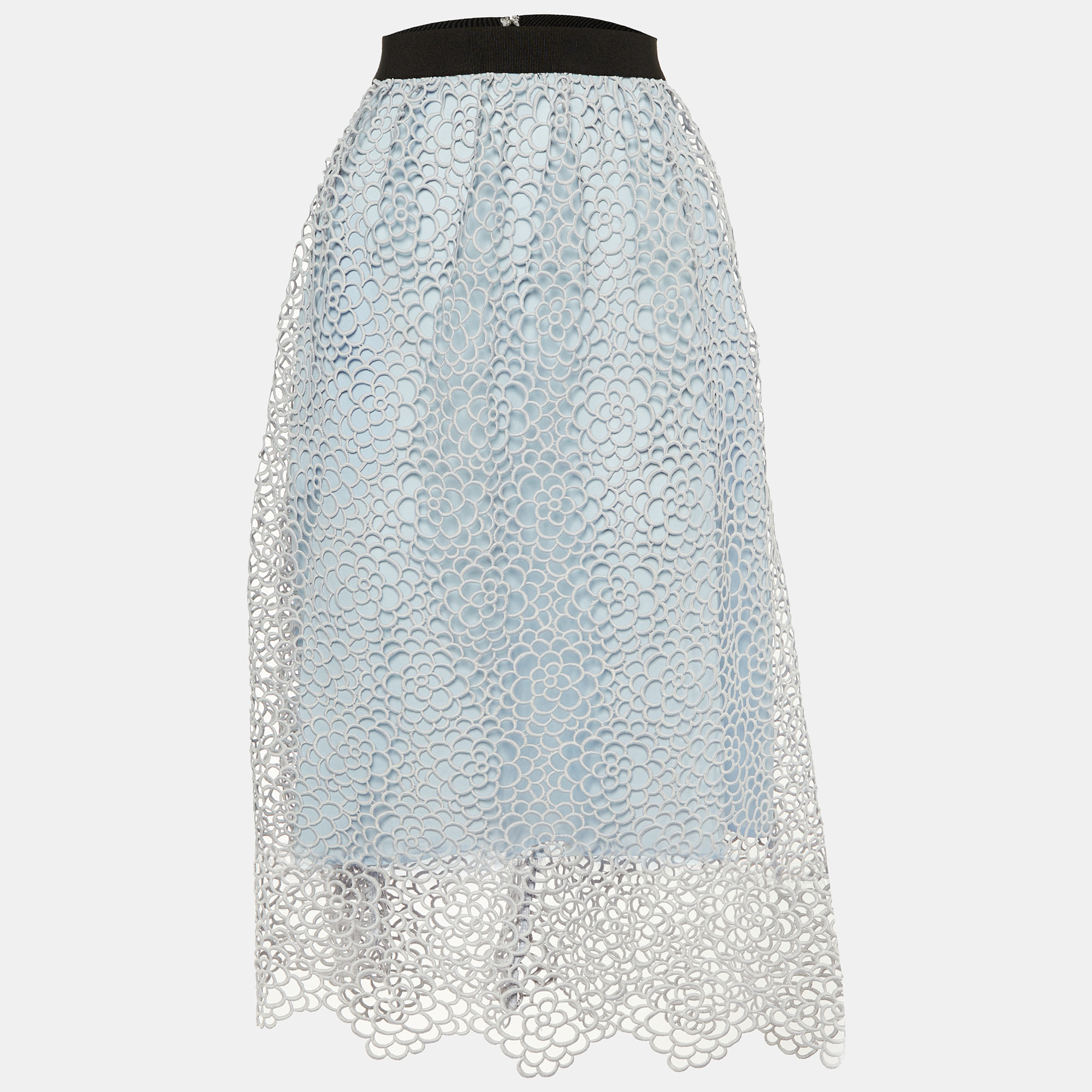 

Self-Portrait Blue Daisy Guipure Lace Midi Skirt M