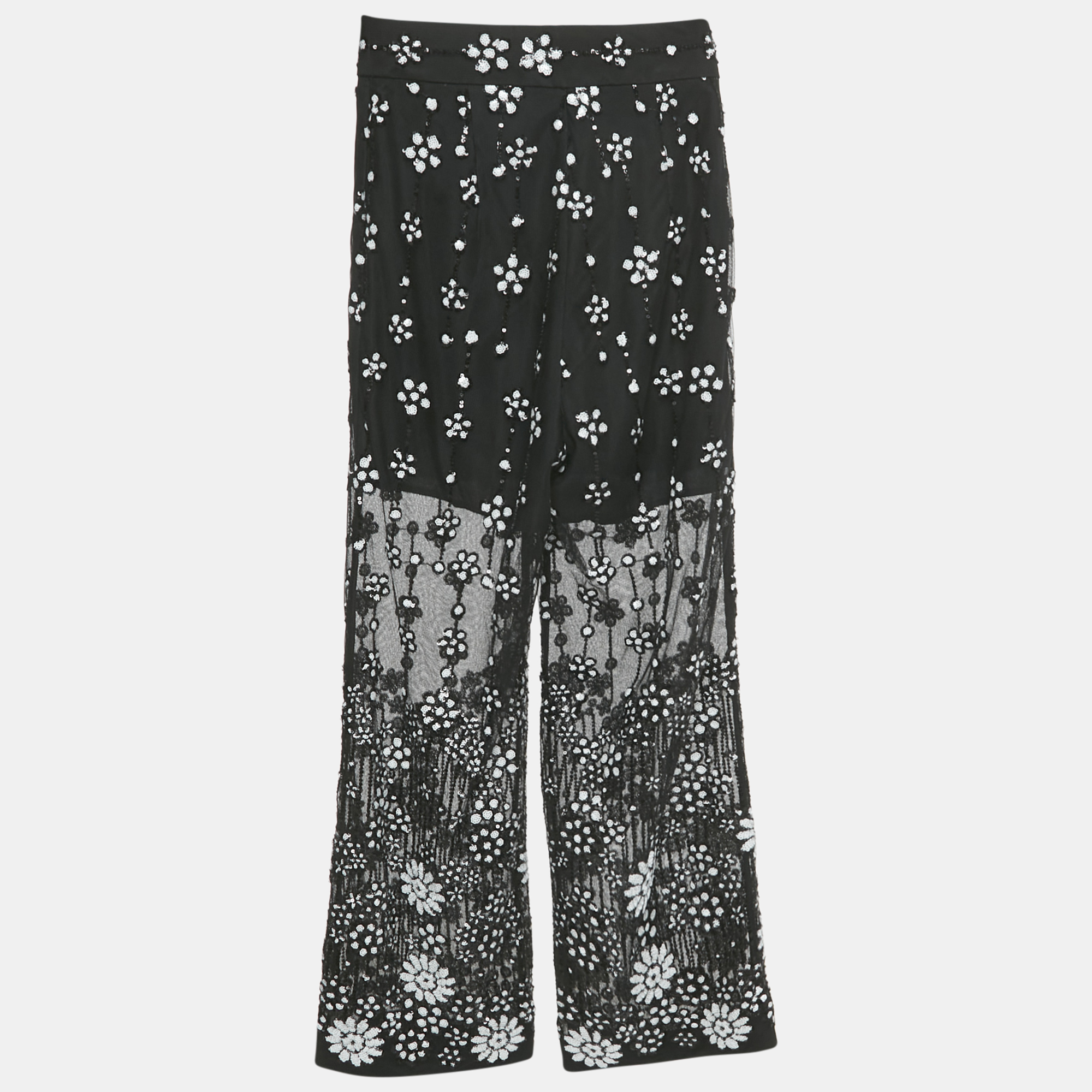 Pre-owned Self-portrait Black Sequined Deco Trousers S