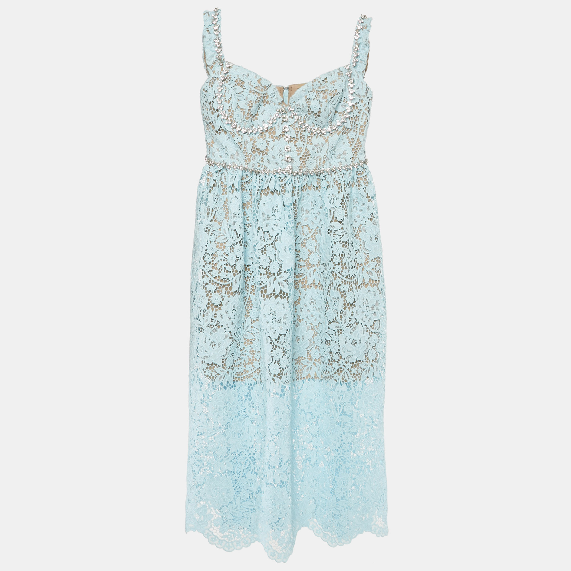 Pre-owned Self-portrait Blue Cord Lace Diamante Sleeveless Midi Dress S
