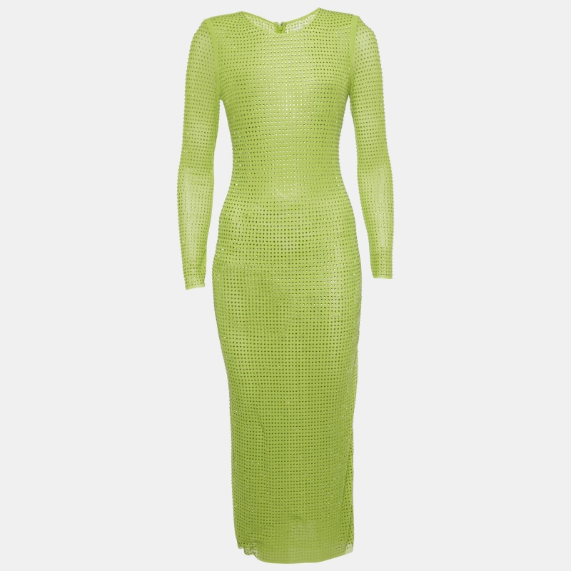 

Self-Portrait Green Studded Mesh Long Sleeve Midi Dress S