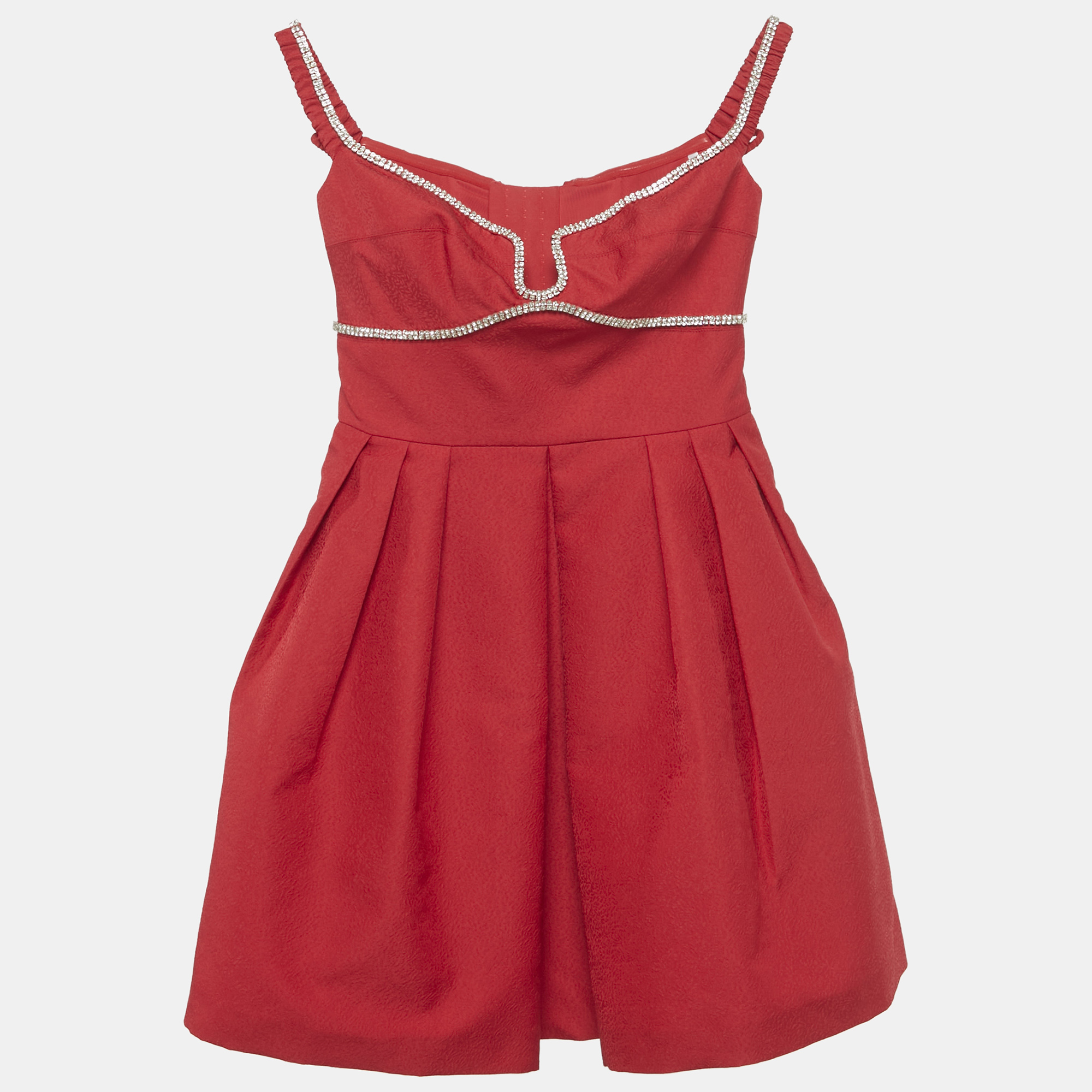 Self-Portrait Red Textured Crepe Diamante Detail Mini Dress S