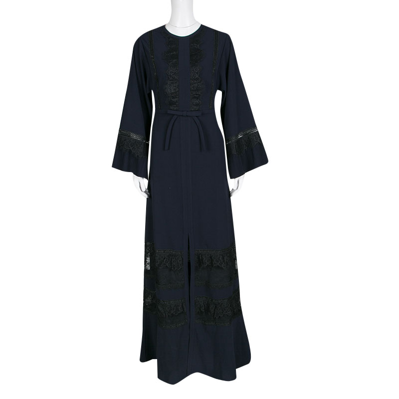 

Self Portrait Navy Blue Lace Trim Olivia Kaftan Maxi Dress