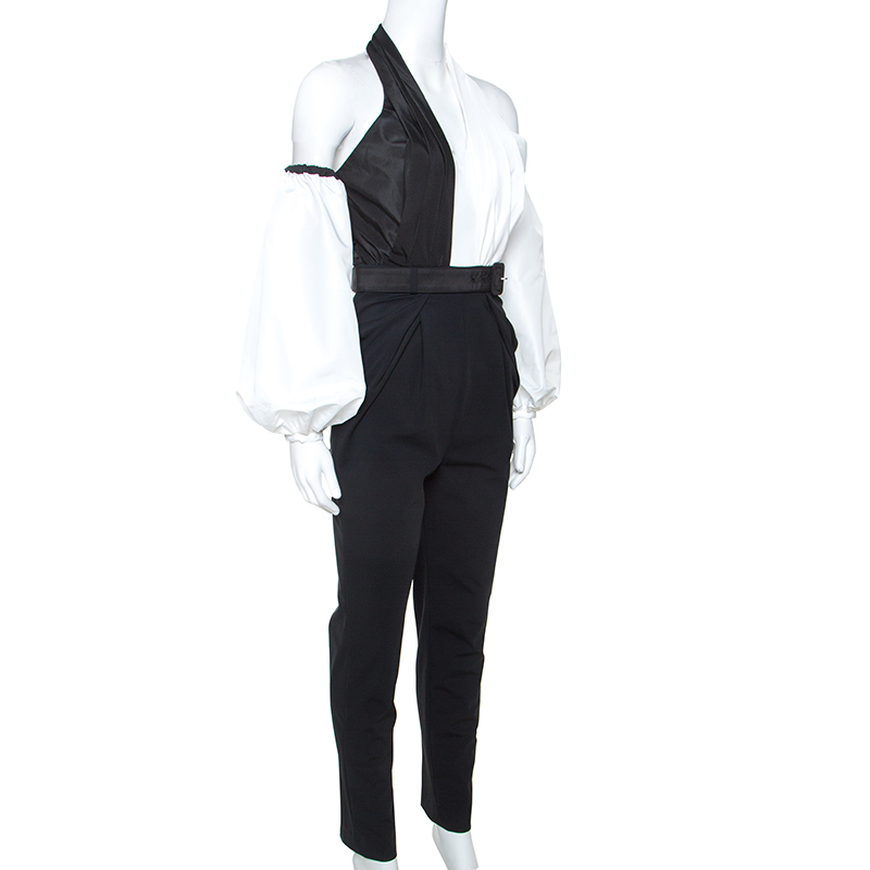 

Self Portrait Monochrome Cross Front Halterneck Jumpsuit, Black