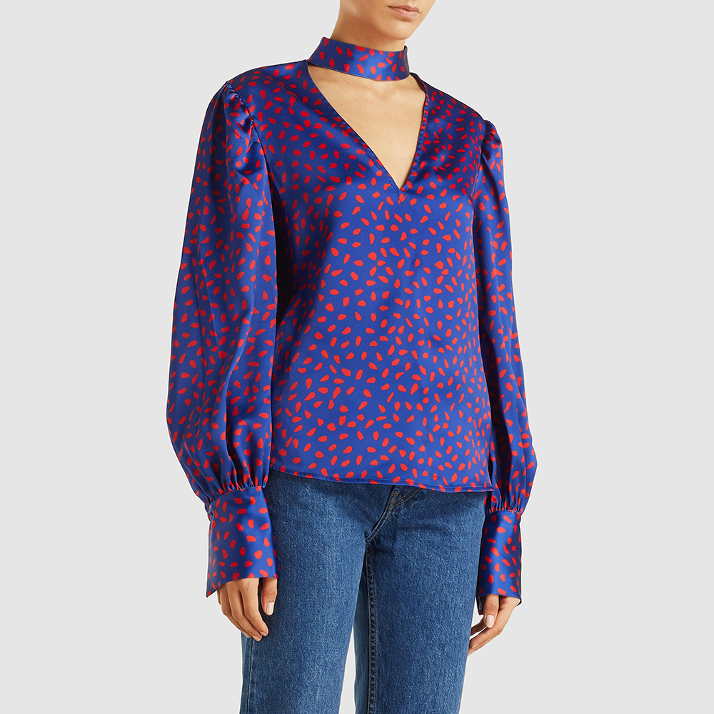 

Self-portrait Purple V-Neck Printed Satin Blouse Size UK 12