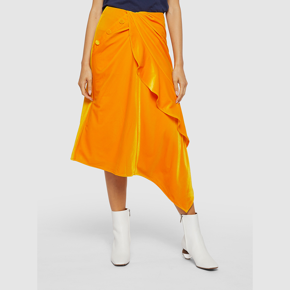 

Self-portrait Yellow Velvet Ruffle Midi Skirt Size UK 10