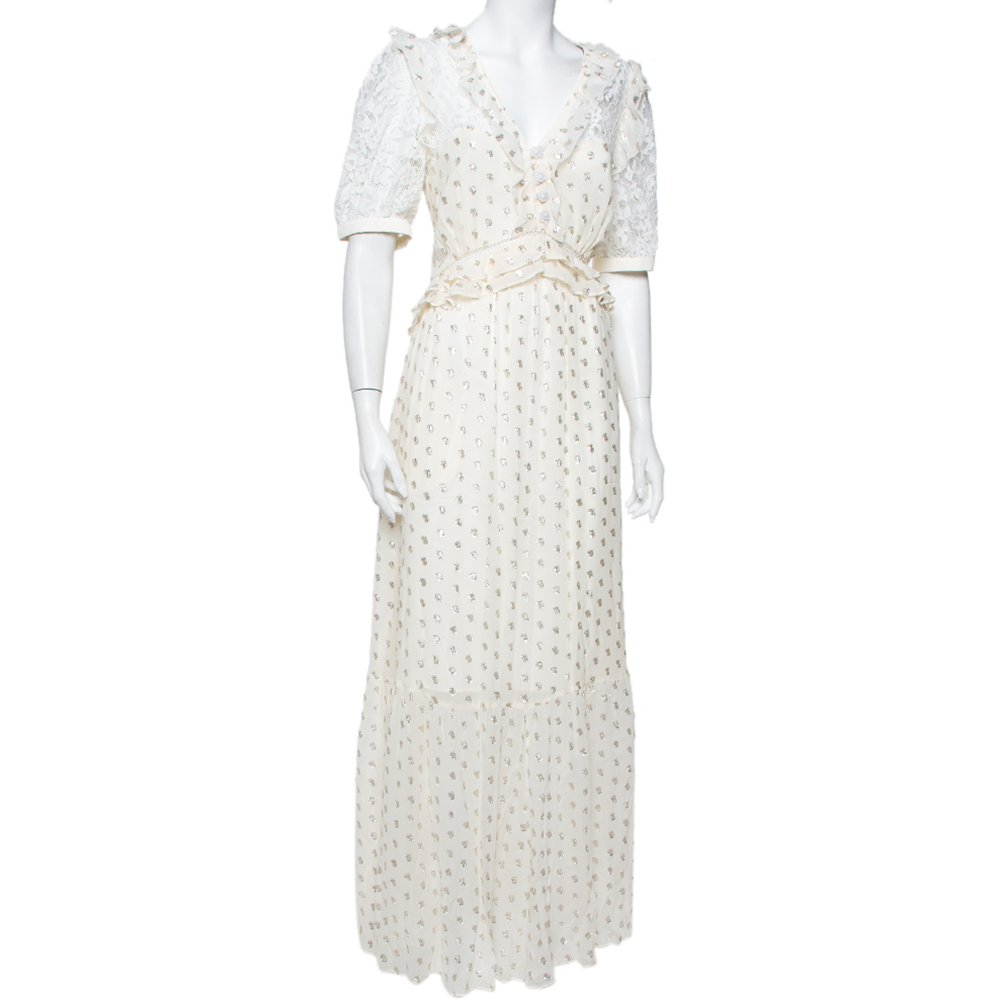 

Self Portrait Cream Fil Coupe & Lace Ruffle Detail Maxi Dress