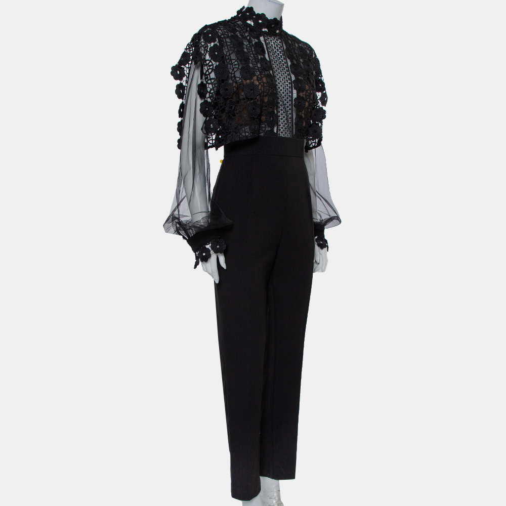 

Self Portrait Black Lace & Crepe Balloon Sleeve Detail Jumpsuit