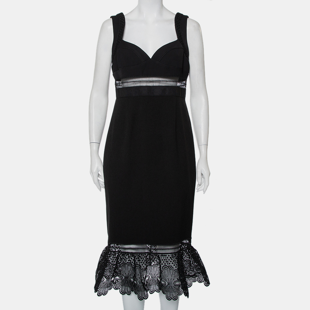 

Self-Portrait Black Crepe Lace Trim Detail Olivia Midi Dress