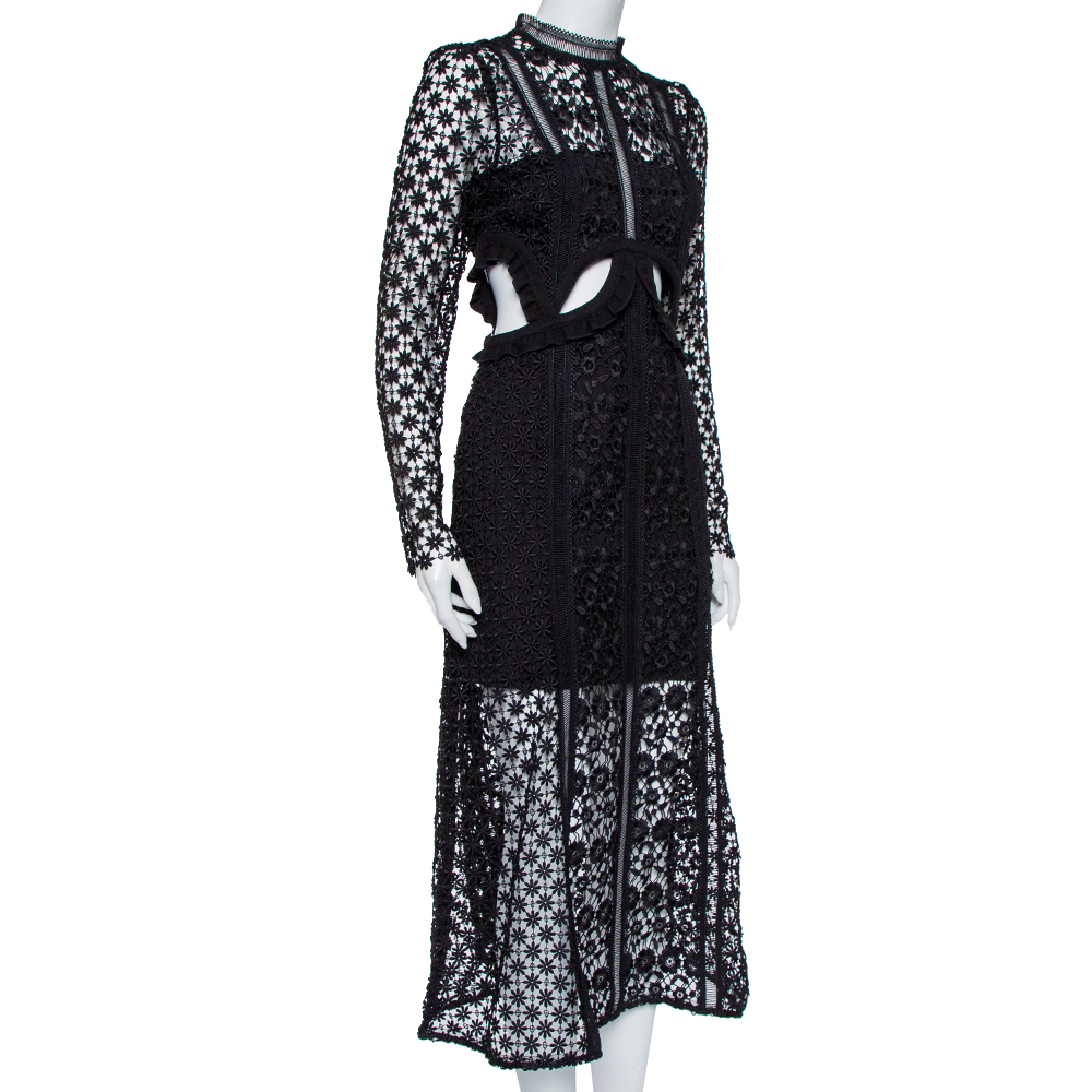 

Self Portrait Black Guipure Lace Cutout Detail Maxi Dress