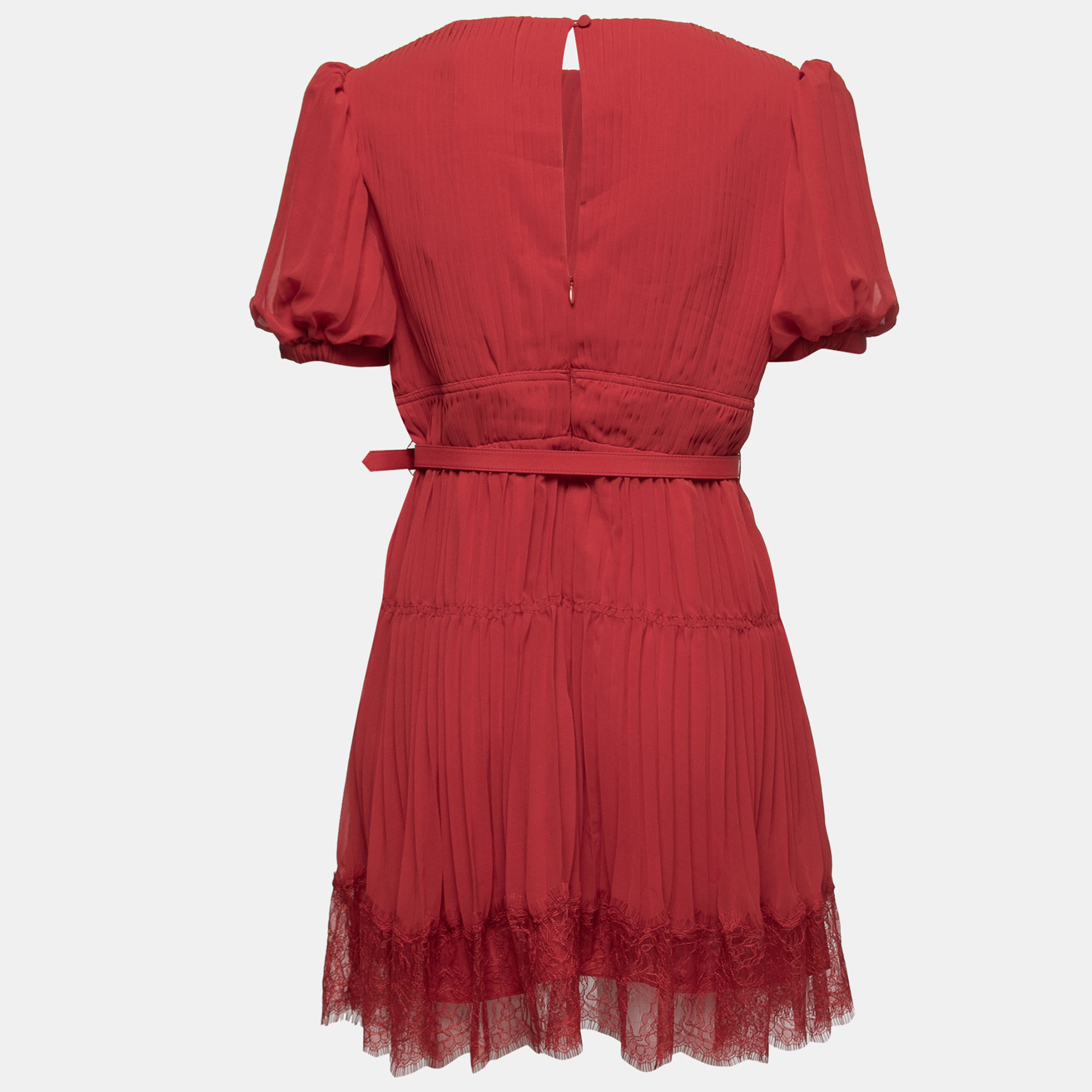 

Self-Portrait Red Chiffon Pleated Belted Mini Dress