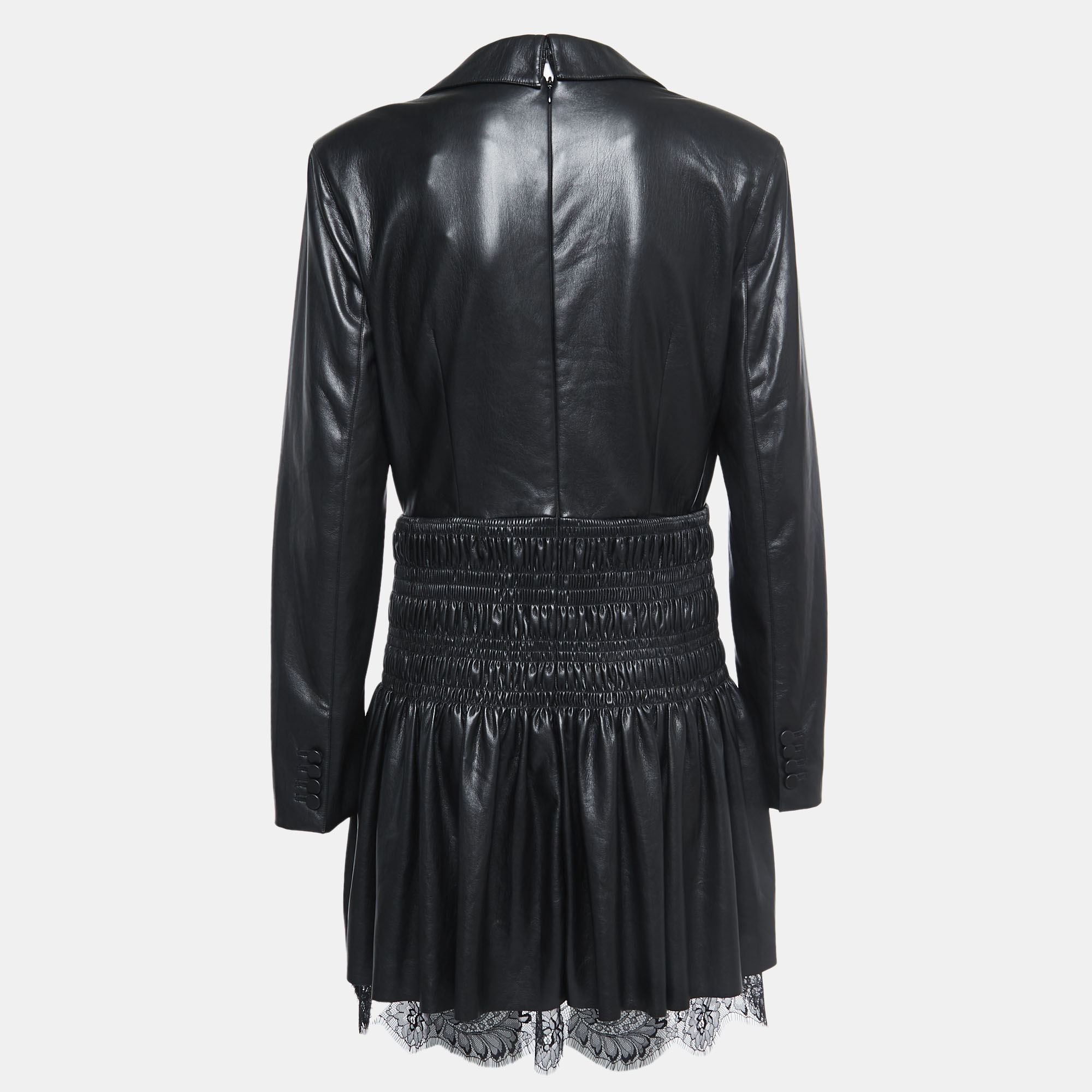 

Self-Portrait Black Faux Leather Blazer Ruched Waist Mini Dress