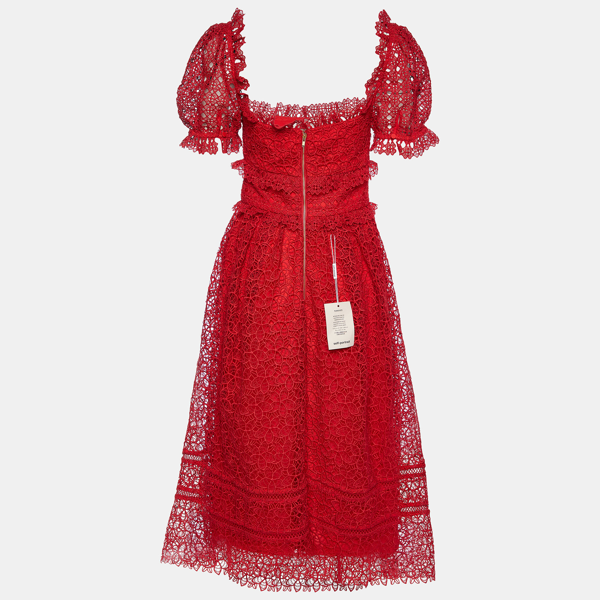 

Self Portrait Red Hibiscus Guipure Lace Short Sleeve Dress