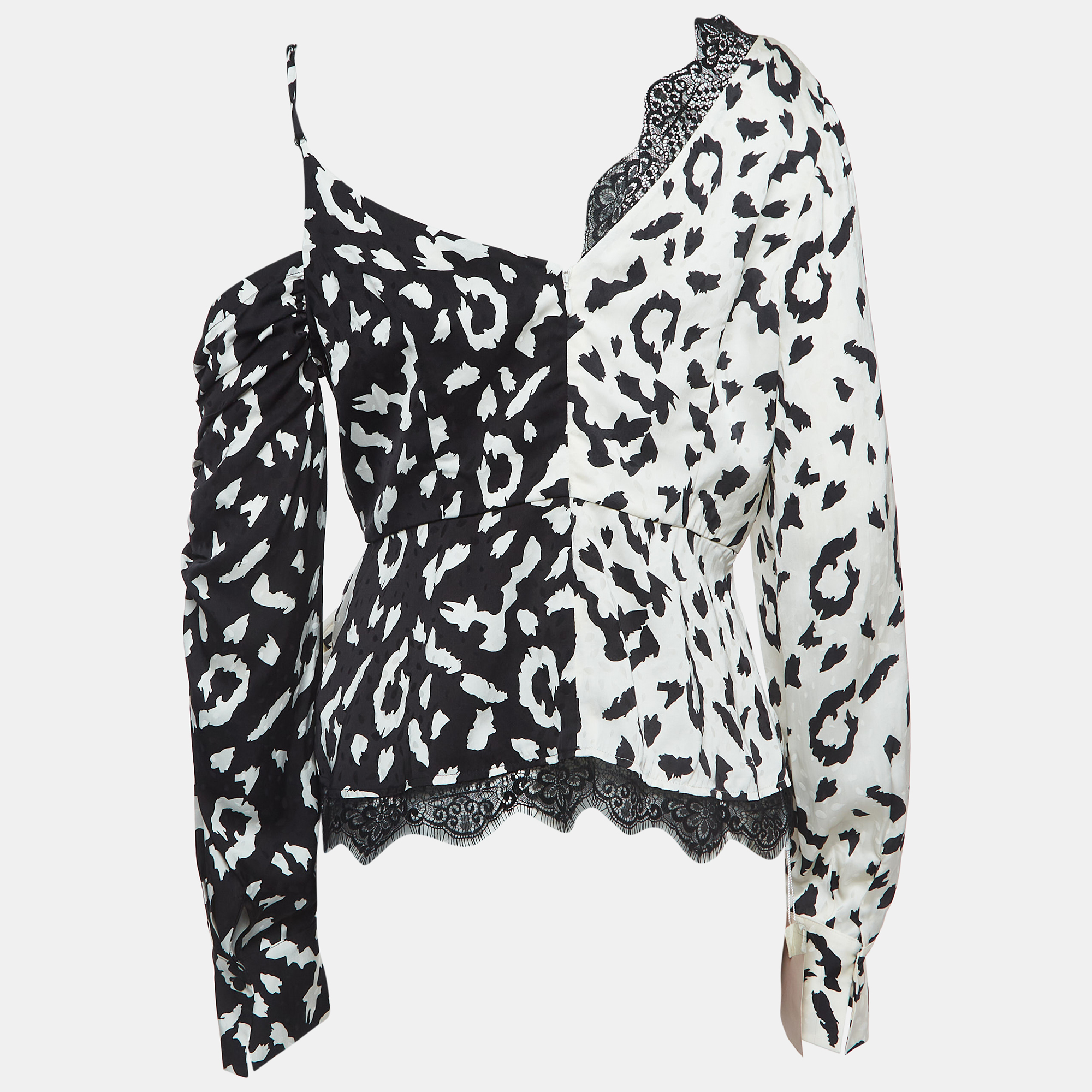 

Self-Portrait Black/White Leopard Print Crepe Wrap Top