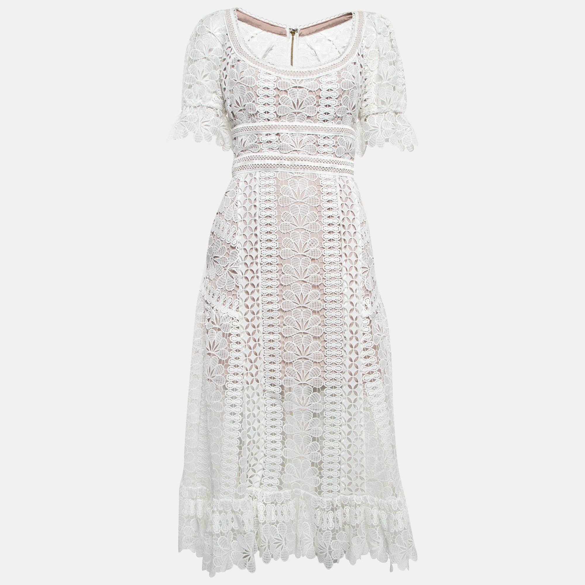 

Self-Portrait White Floral Pattern Lace Midi Dress S