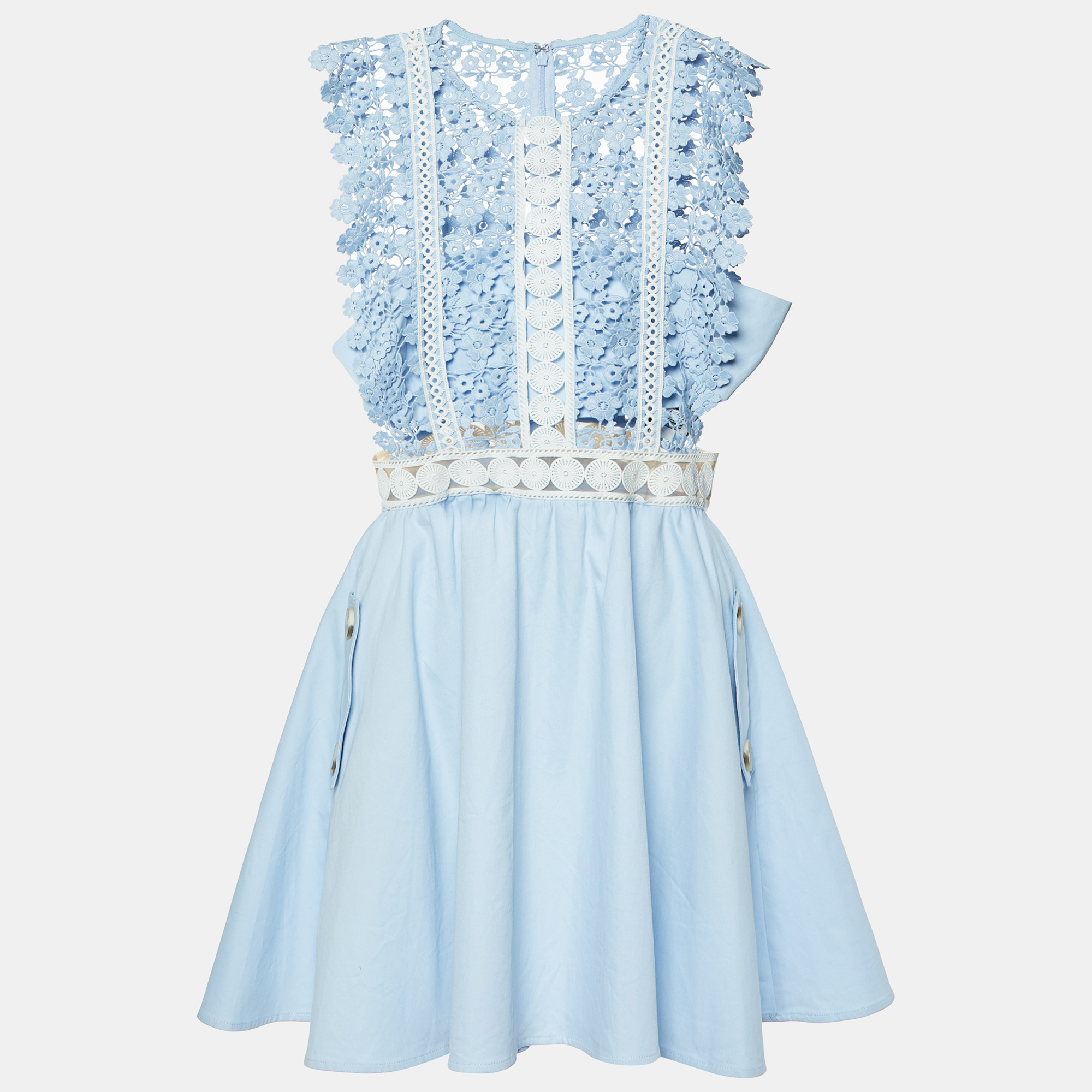 

Self-Portrait Blue Guipure Lace Cotton Mini Dress M