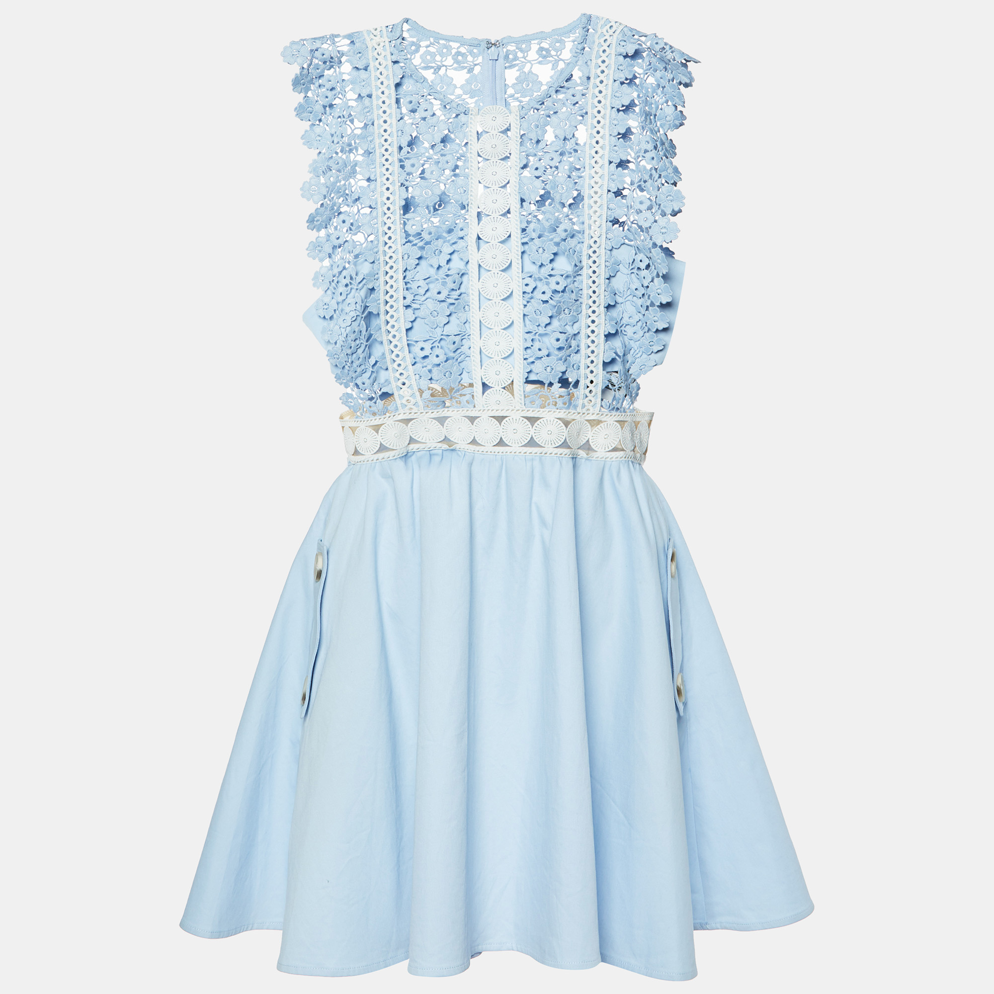 

Self-Portrait Blue Guipure Lace Cotton Mini Dress M