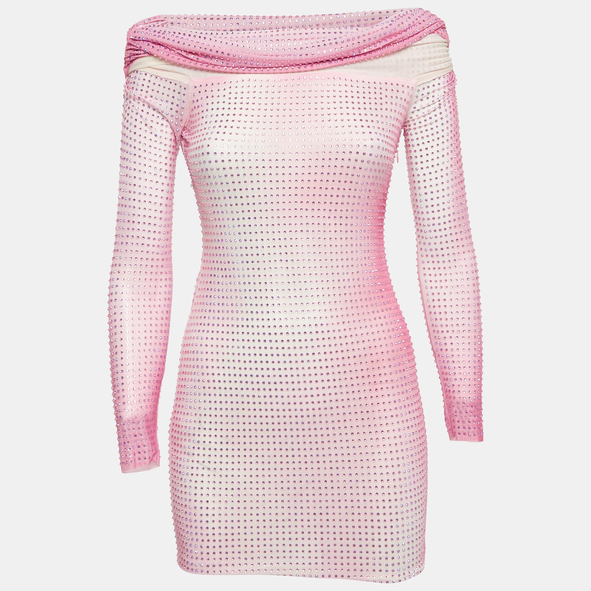 

Self-Portrait Pink Contour Print Mesh Crystal Embellished Mini Dress S