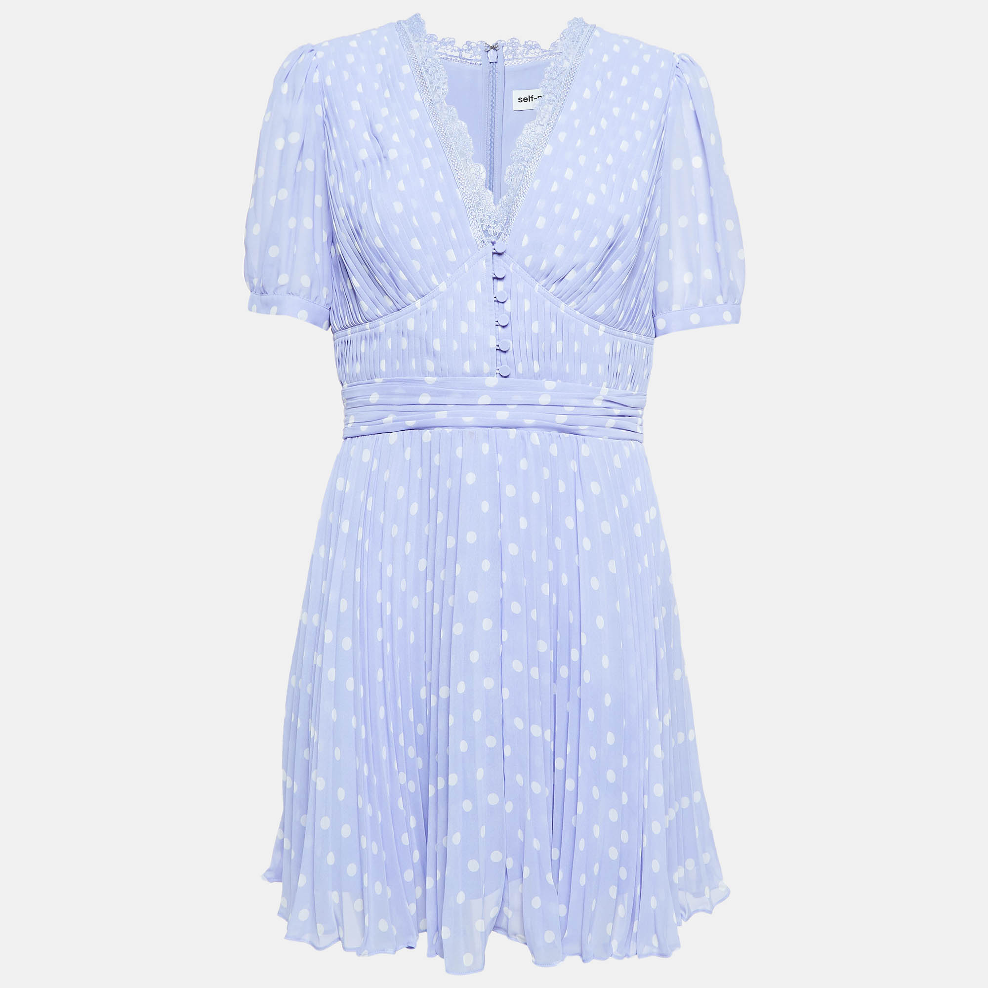 

Self-Portrait Purple Polka Dot Crepe Pleated Mini Dress L