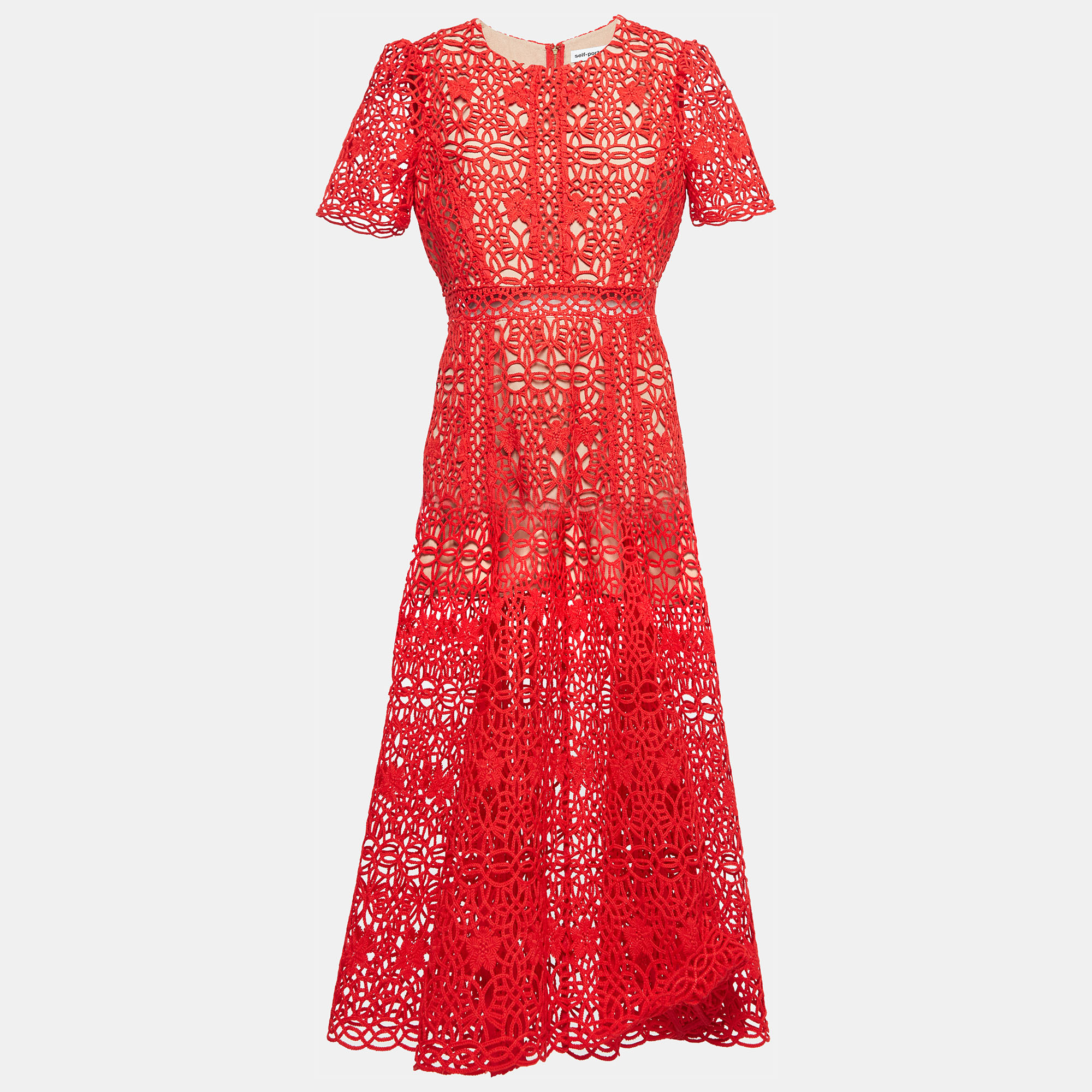 

Self-Portrait Red Guipure Lace Midi Dress L