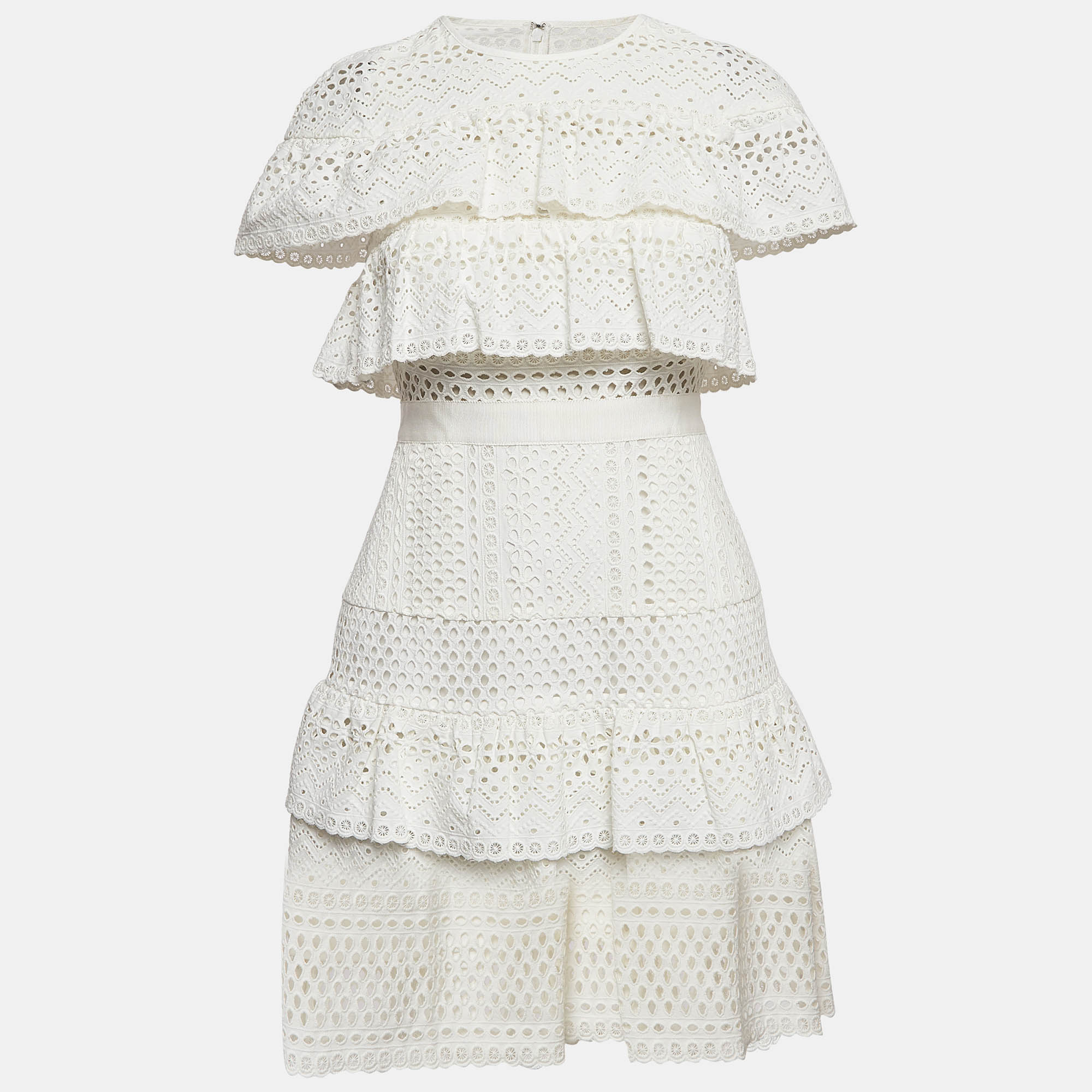 

Self-Portrait White Broderie Anglaise Cotton Ruffled Mini Dress S