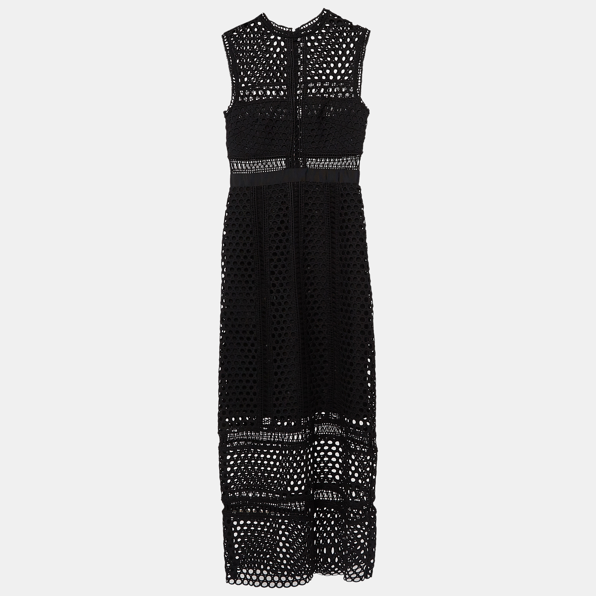 

Self-Portrait Black Guipure Lace Sleeveless Midi Dress S