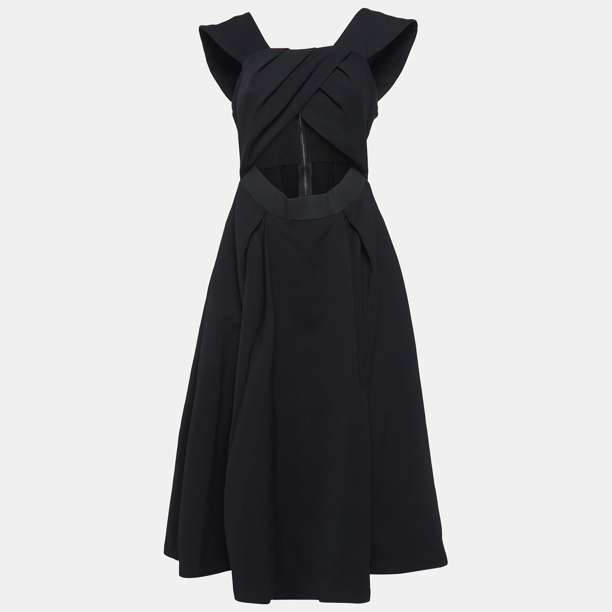 

Self Portrait Black Crepe Cut-Out Ayelette Midi Dress L