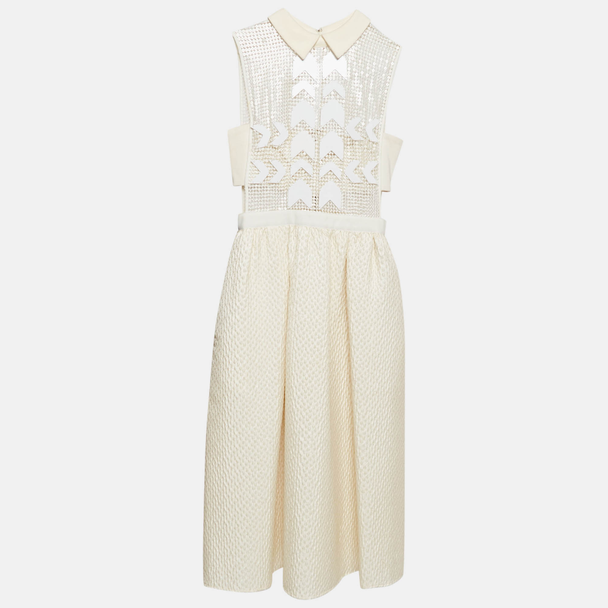 

Self-Portrait Jacquard and Sequin Laser-cut Detail Midi Dress S, Cream