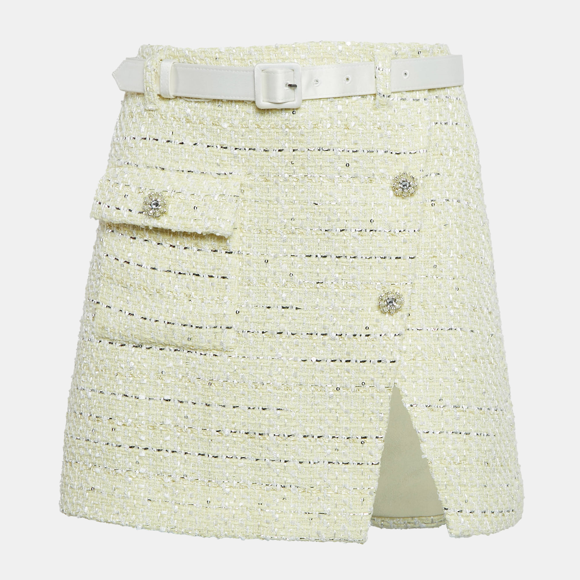 

Self-Portrait Yellow Bouclé Belted Mini Wrap Skirt S