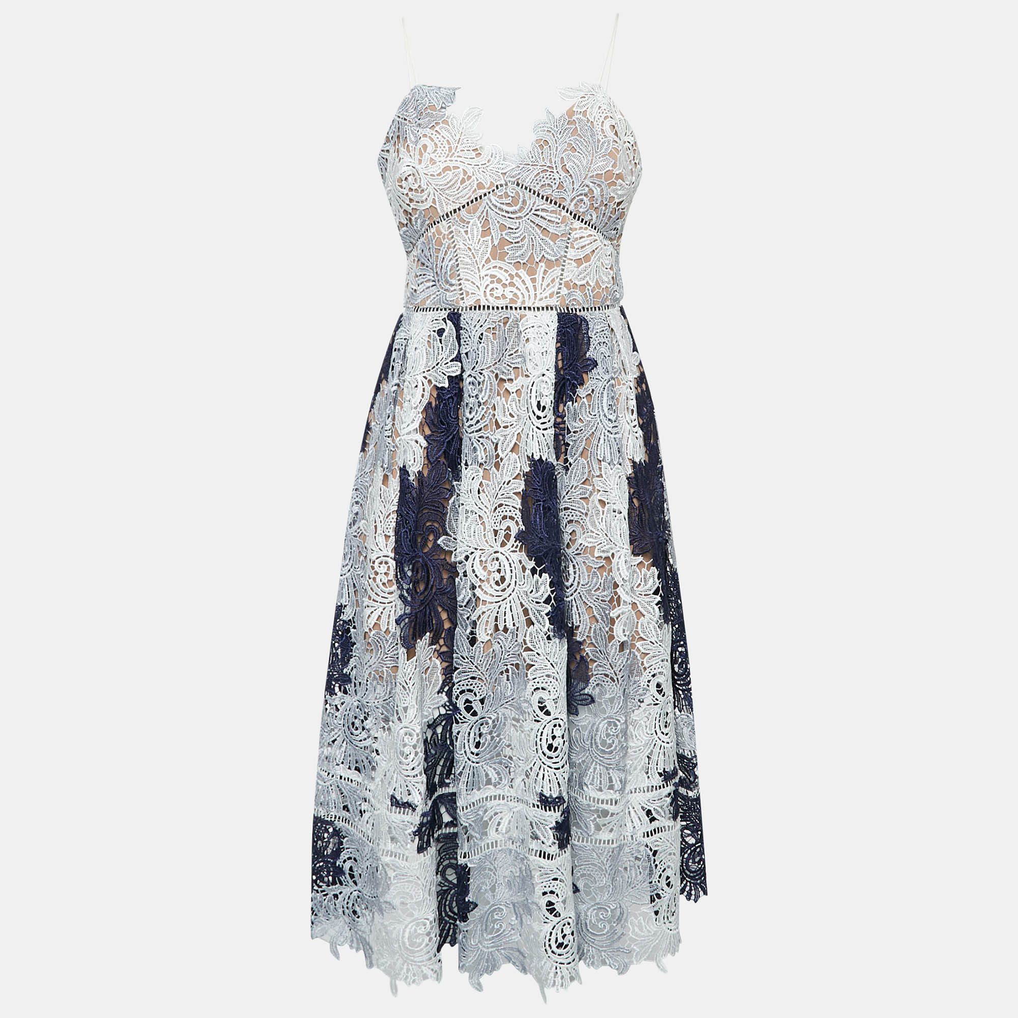 

Self Portrait Blue/White Guipure Lace Camellias Midi Dress M