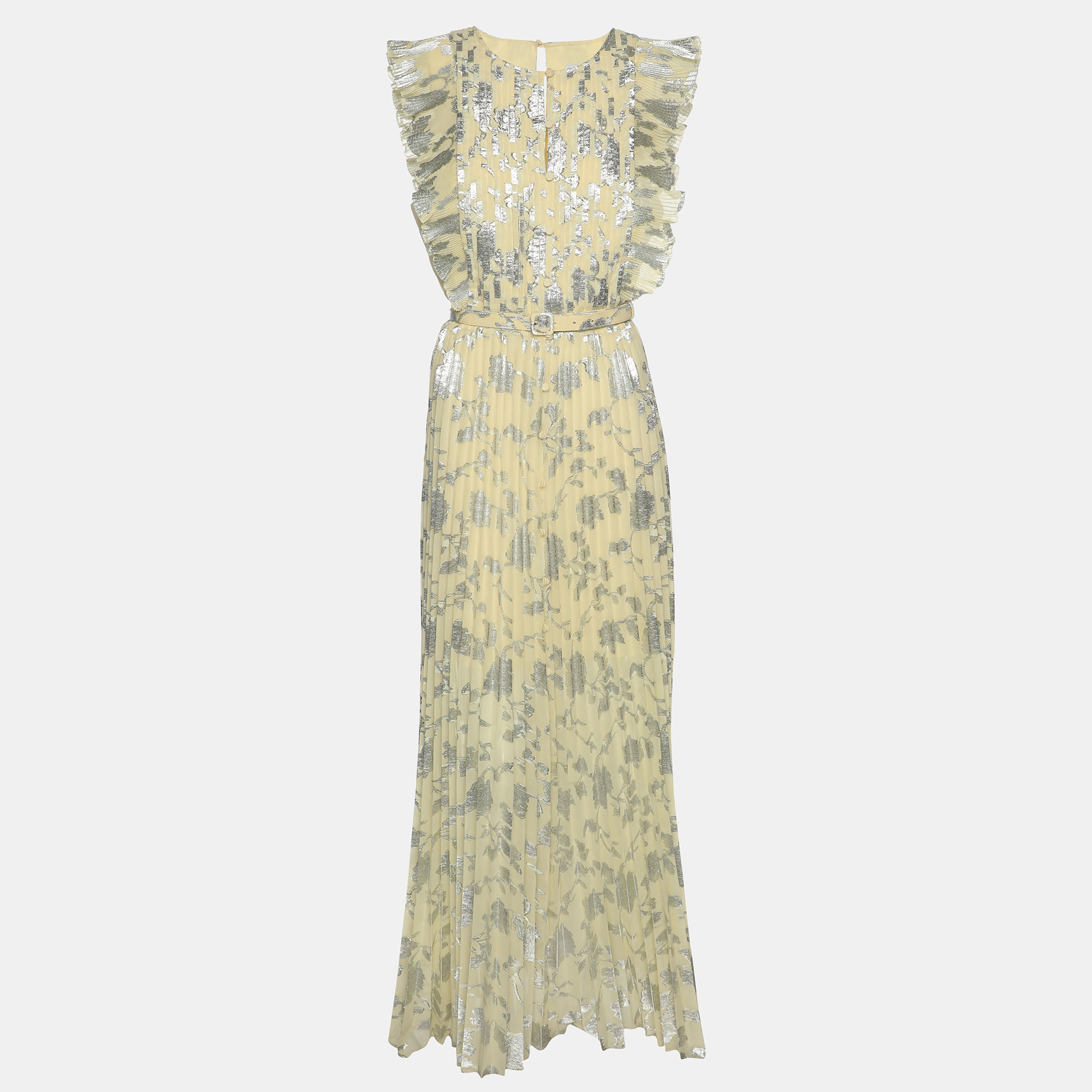 

Self-Portrait Yellow Jacquard Fabric Belted Sleeveless Maxi Dress M