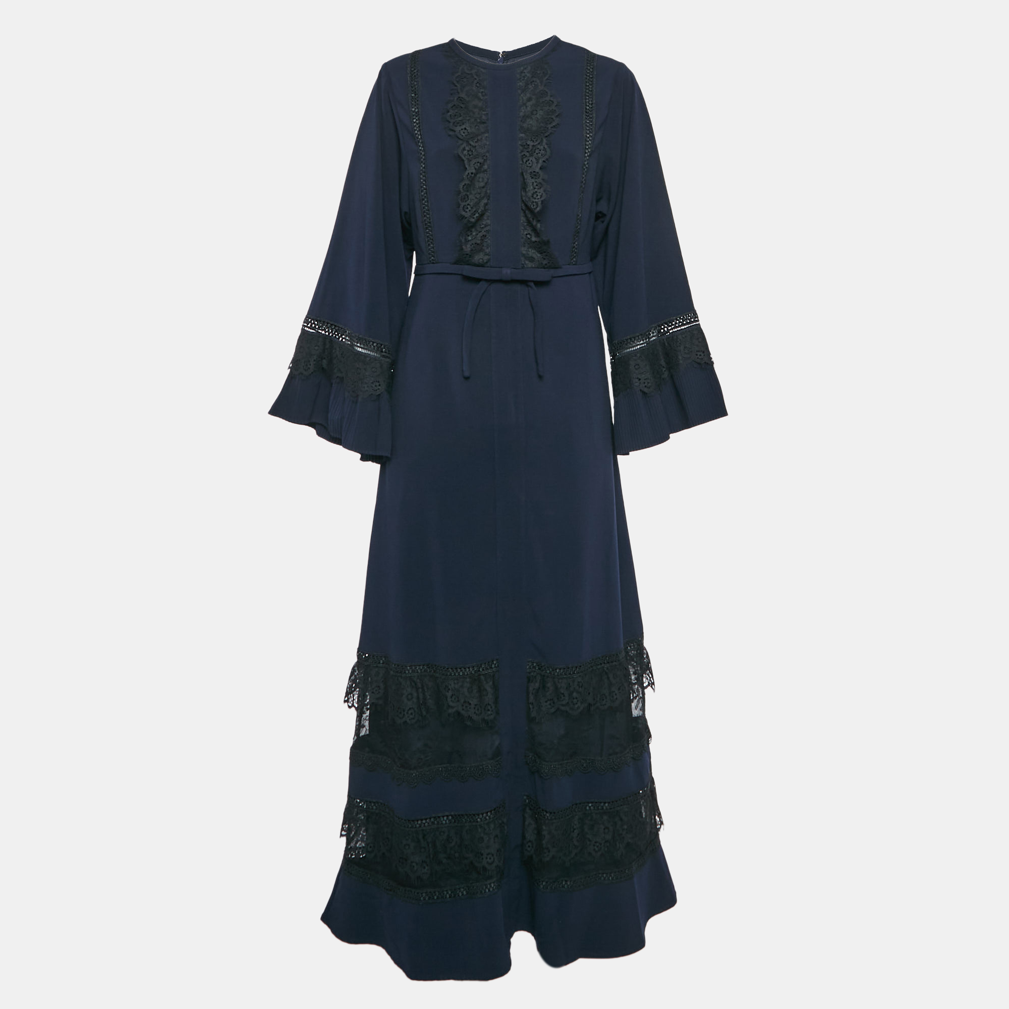 

Self-Portrait Navy Blue Crepe Lace Trimmed Maxi Dress M