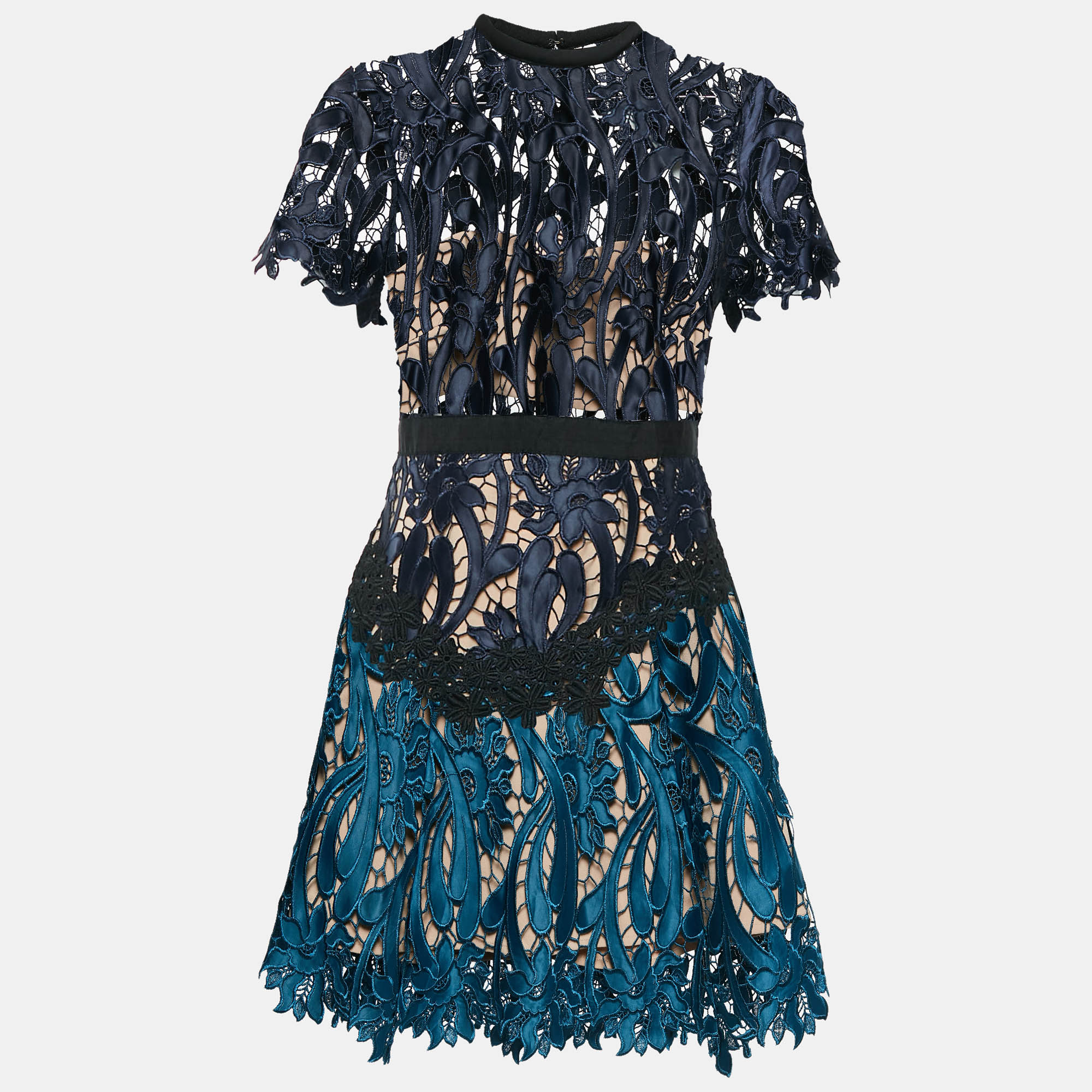 

Self-Portrait Blue Floral Lace Cut-and-Sew Detail Mini Dress M