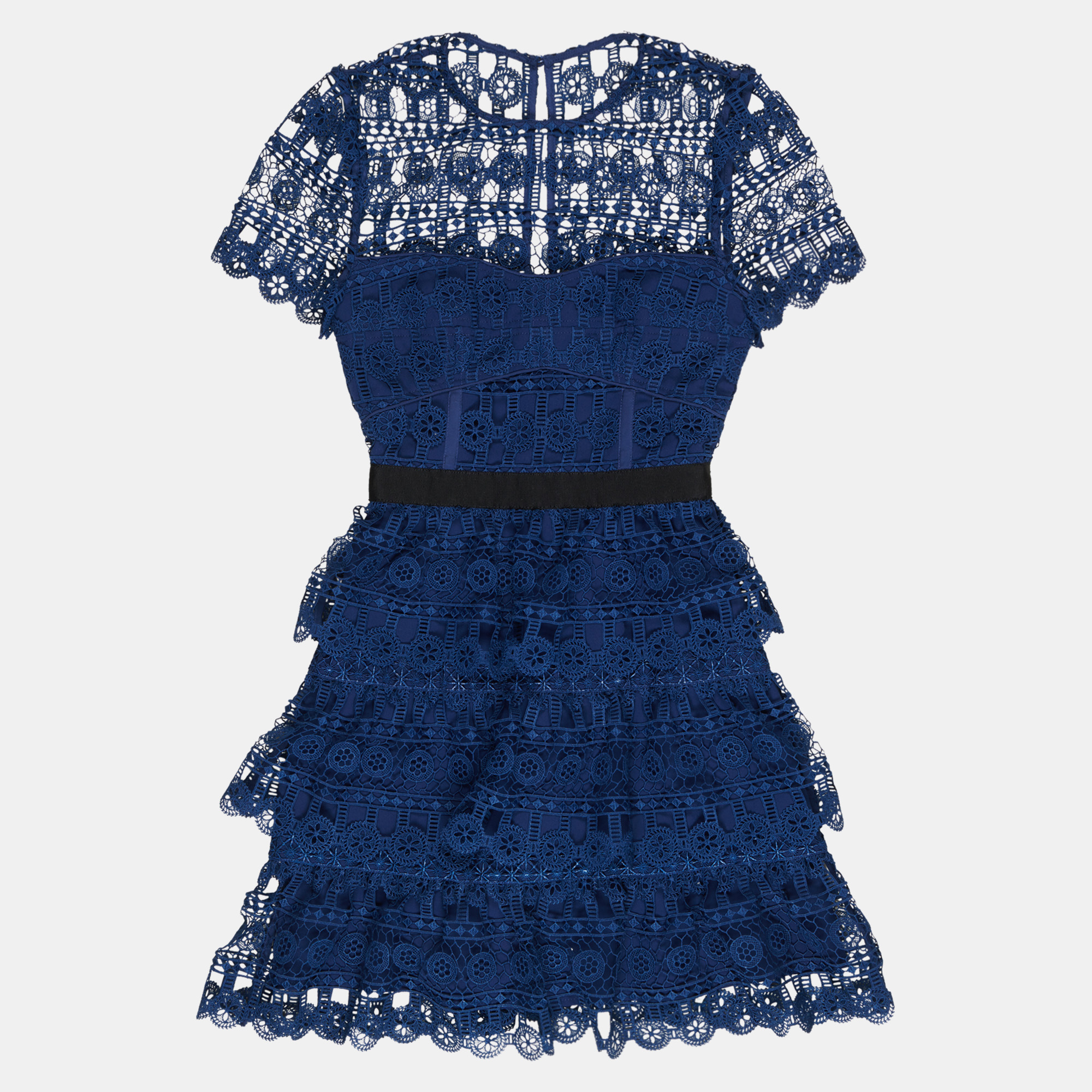 

Self-Portrait Navy Blue Guipure Lace Tiered Mini Dress M