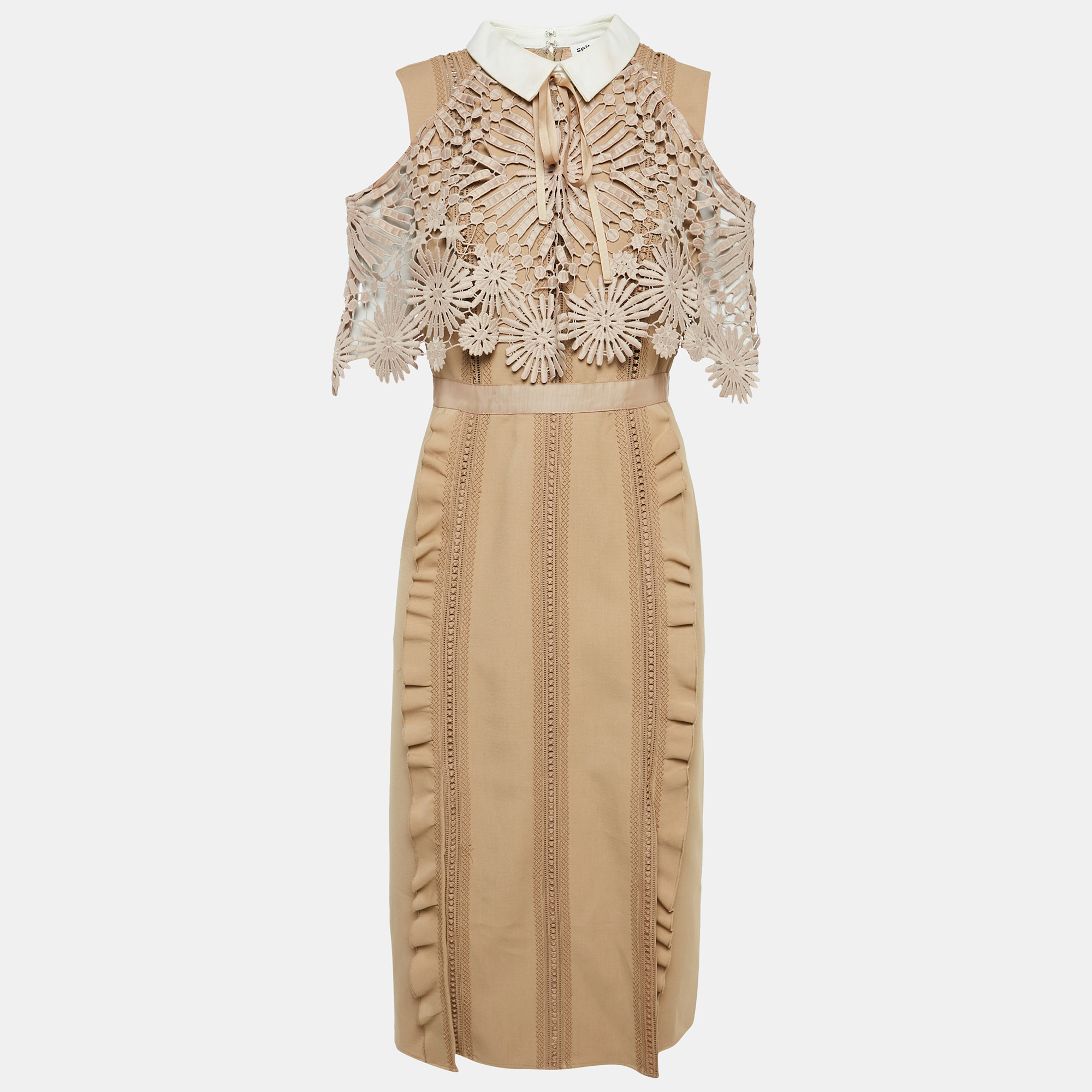 

Self-Portrait Beige Crepe and Lace Hinkley Midi Dress L