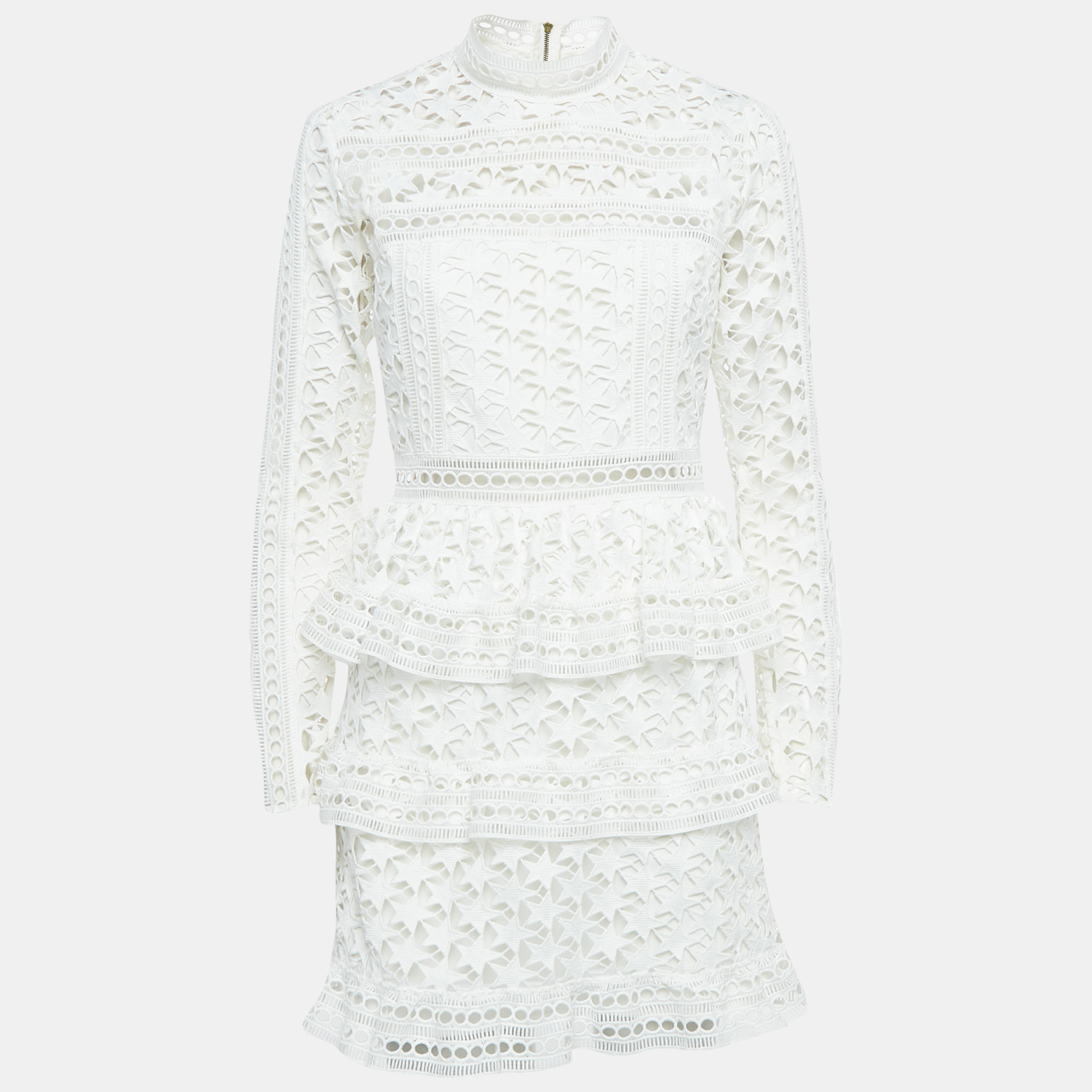 

Self-Portrait White Star Guipure Lace High Neck Mini Dress M