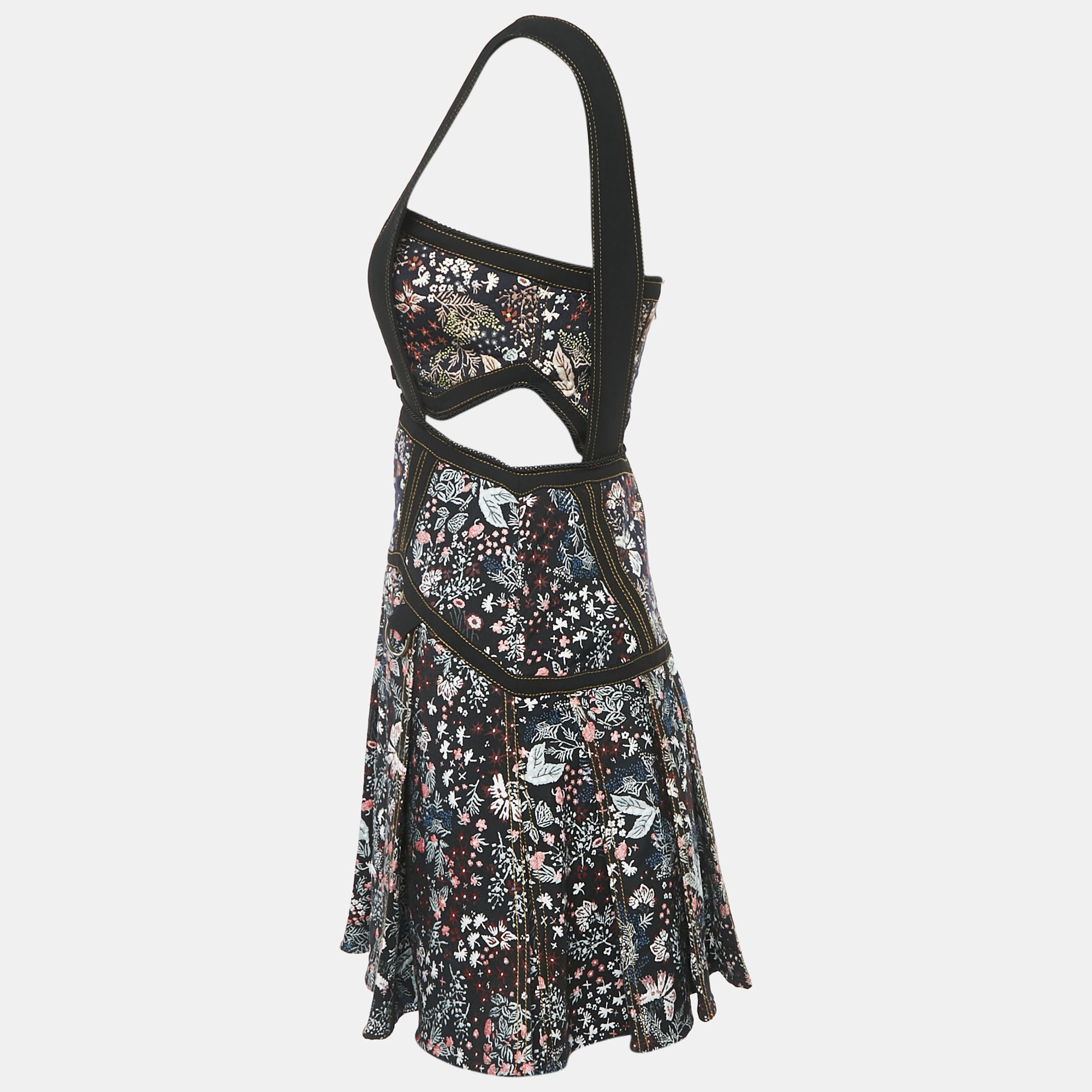 Self-Portrait Black/Multicolor Jacquard Cut-Out Detail Sleeveless Mini Dress S 