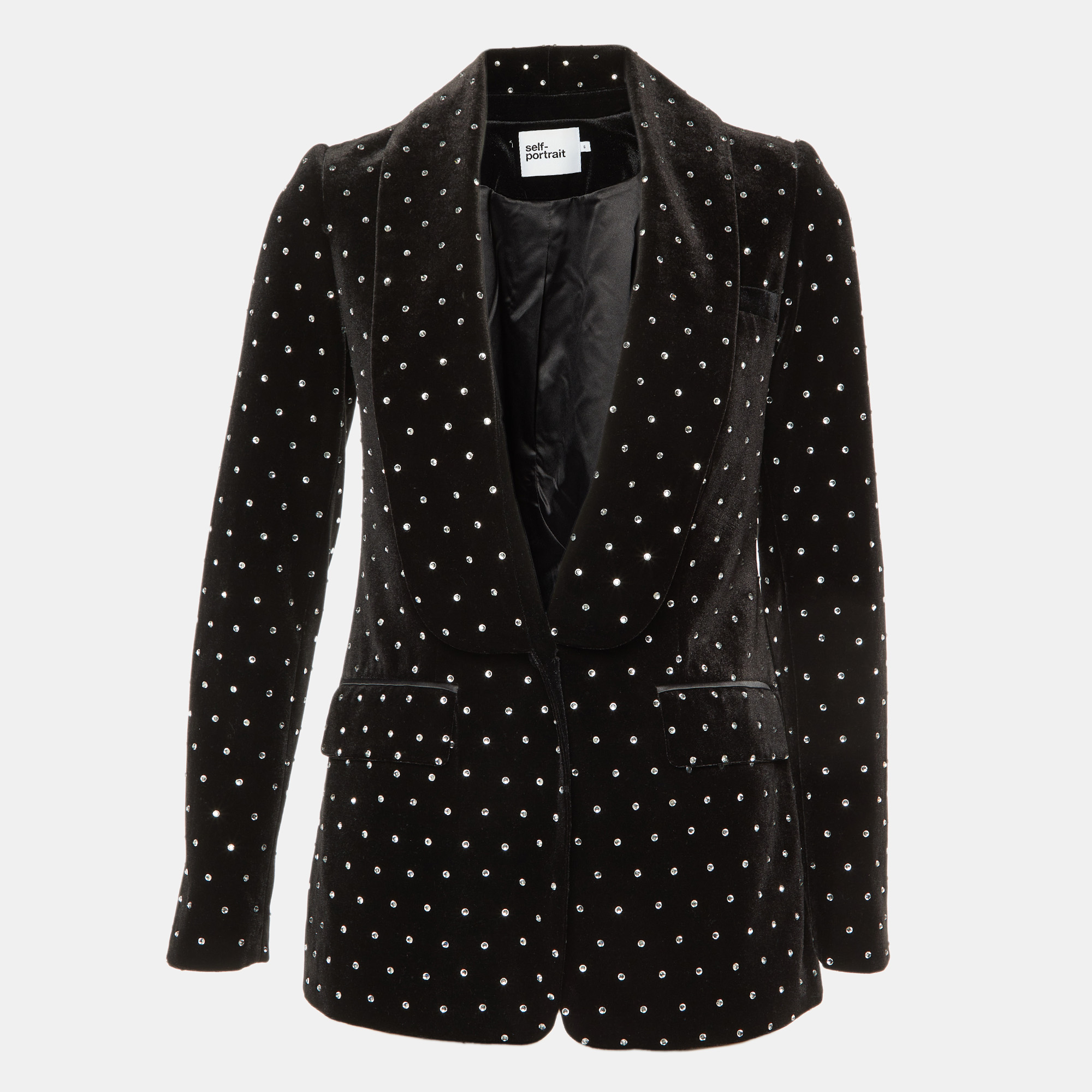 

Self-Portrait Black Crystal Embellished Velvet Blazer S