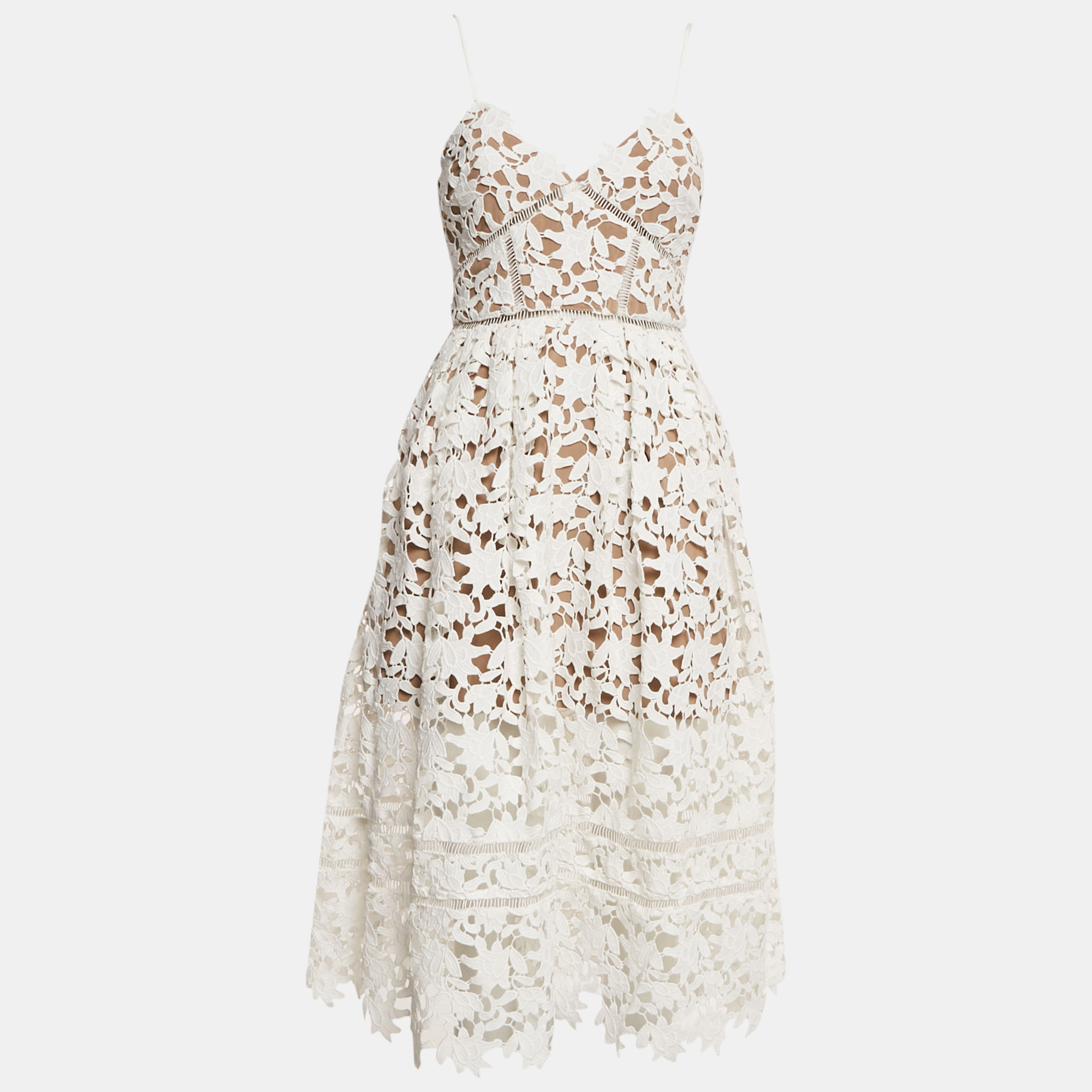 

Self-Portrait White Guipure Lace Sleeveless Azaelea Midi Dress S