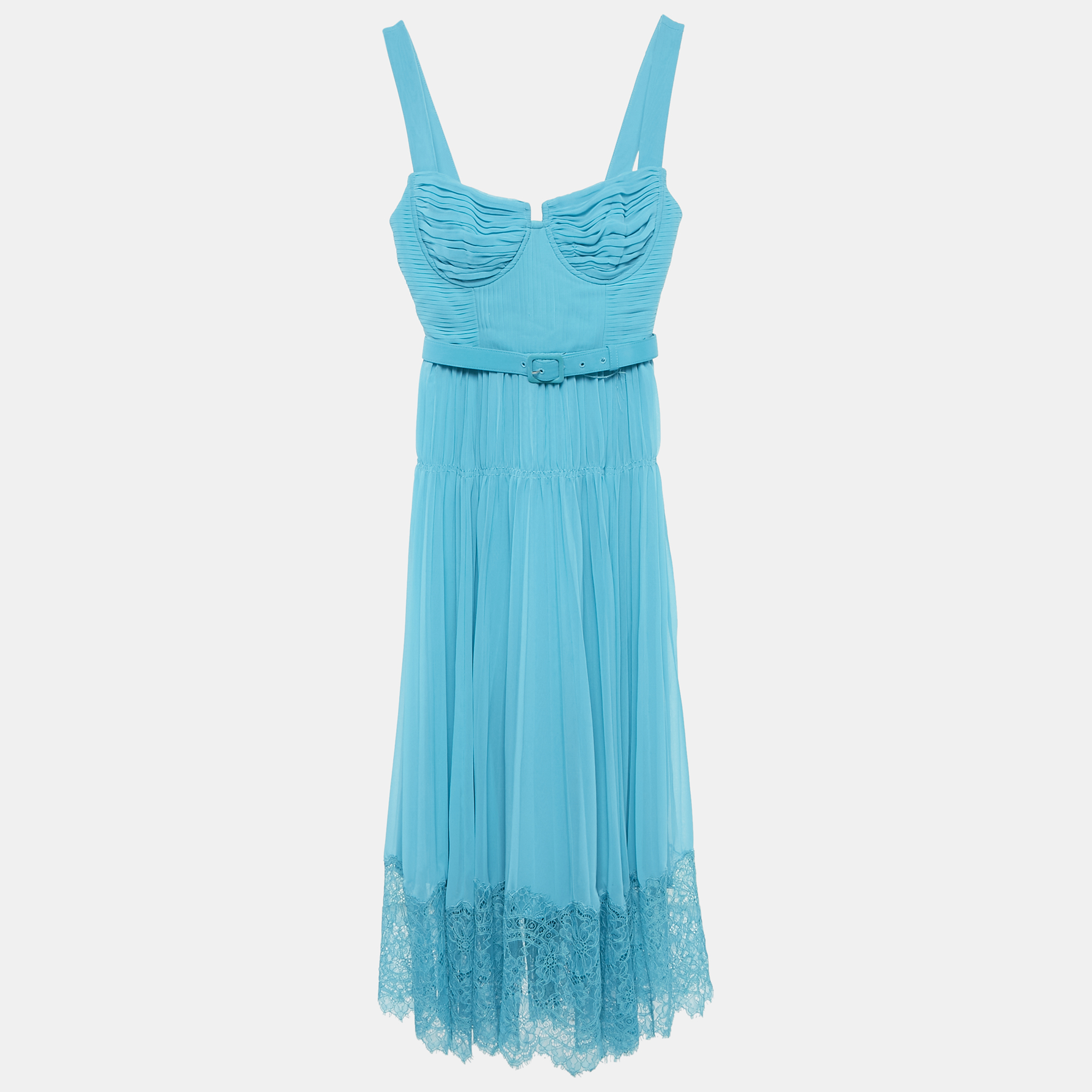 

Self-Portrait Blue Pleated Chiffon Sleeveless Midi Dress S