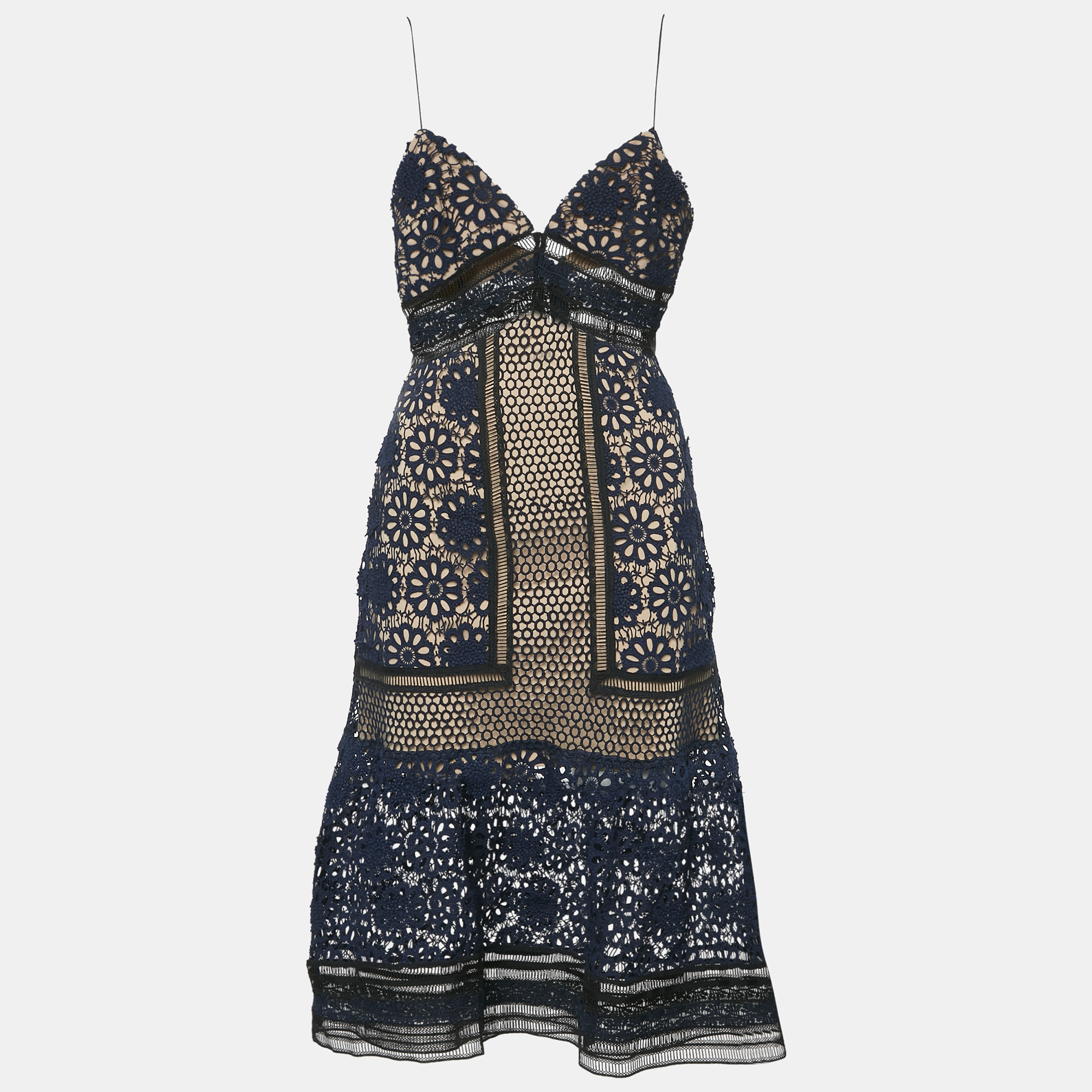 

Self-Portrait Navy Blue Guipure Lace Sleeveless Midi Dress S