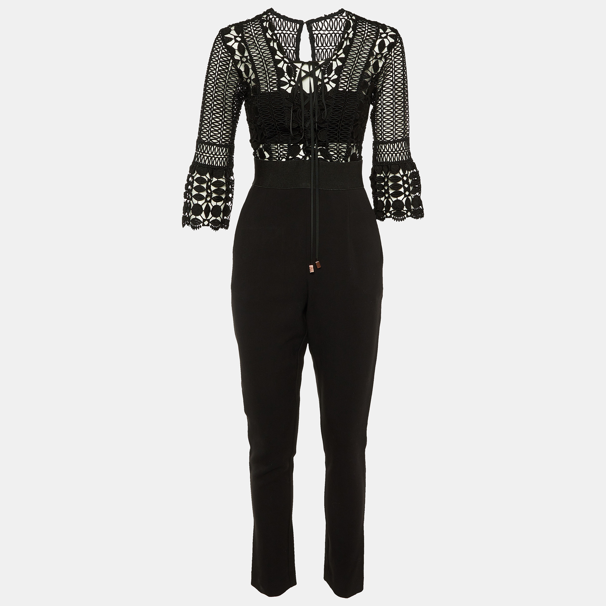 

Self-Portrait Black Lace & Cady Tie Up Jumpsuit S