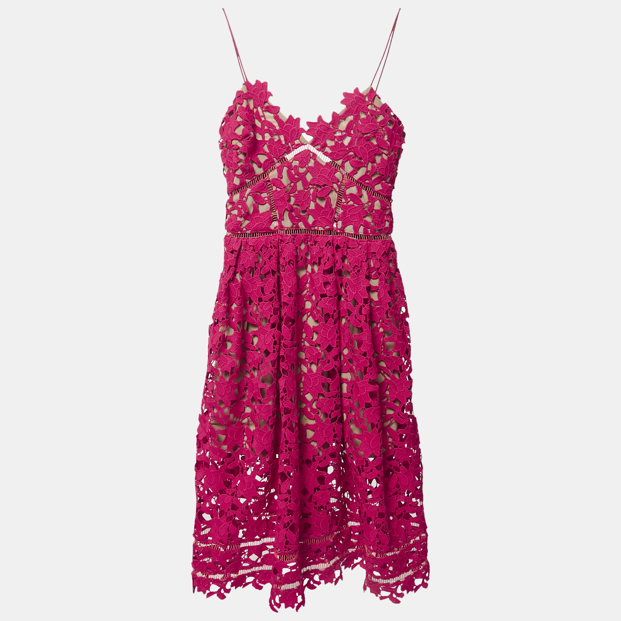 

Self-Portrait Red Floral Lace Magenta Azaelea Short Dress S