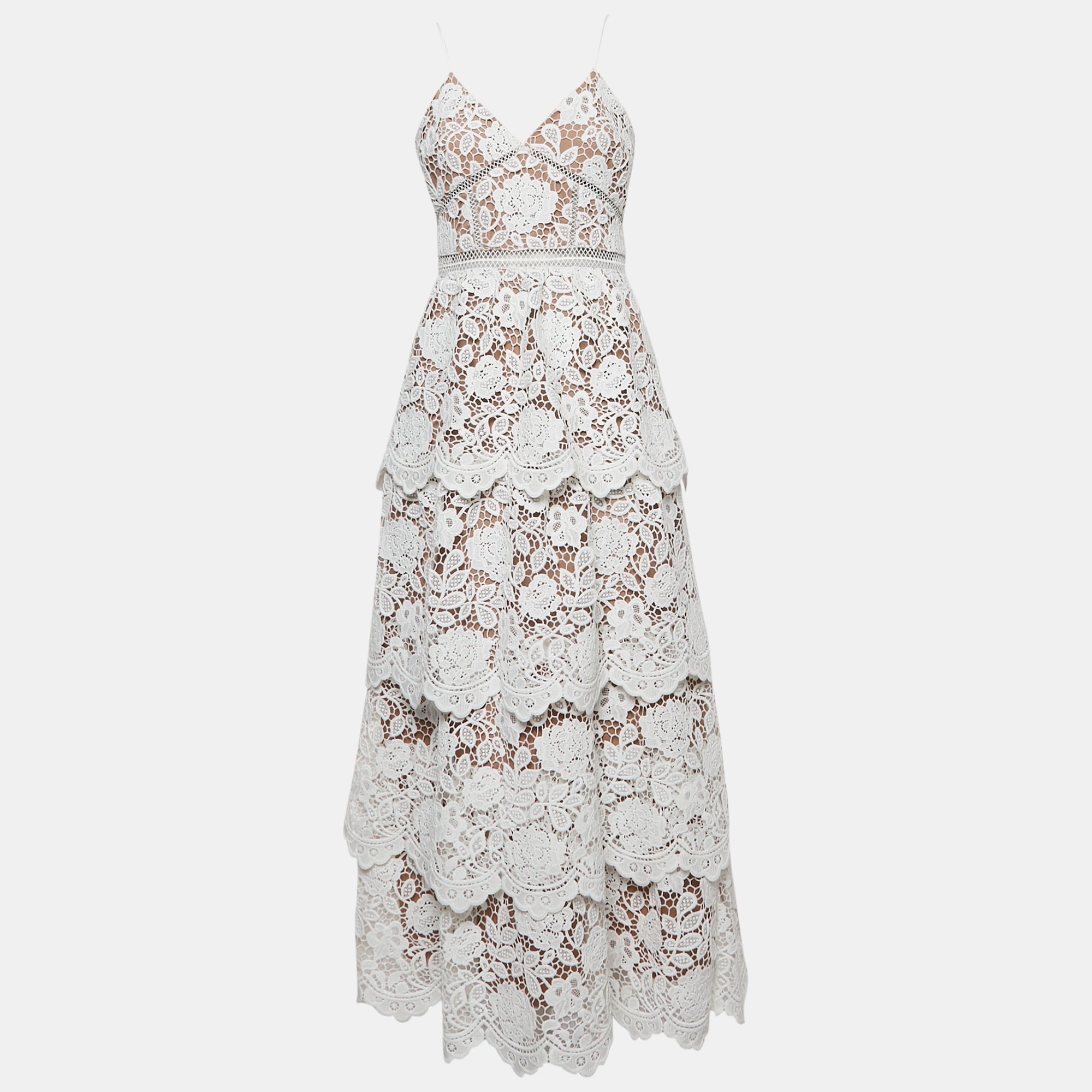 

Self-Portrait White Floral Lace Tiered Maxi Dress M