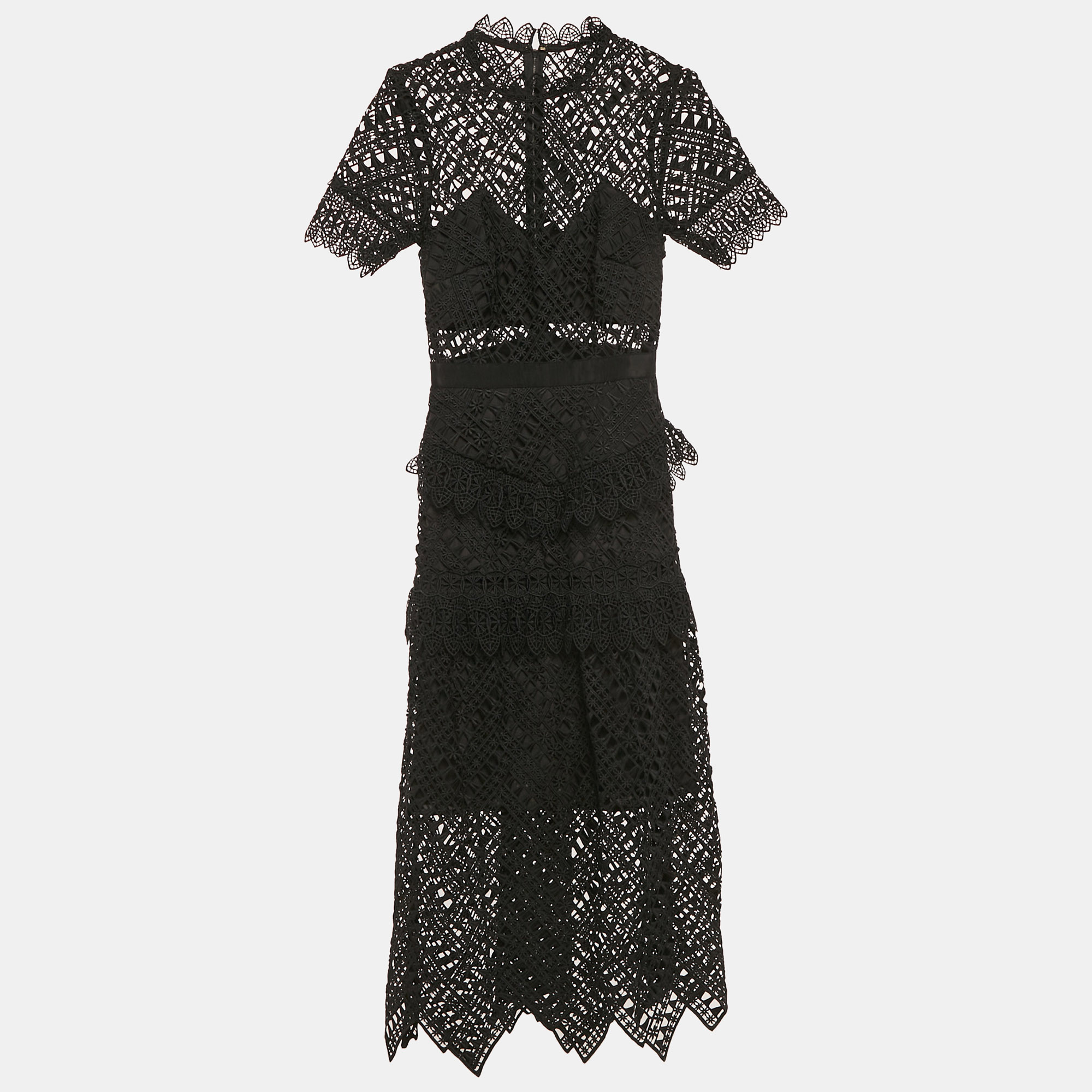 

Self-Portrait Black Triangle Lace Tiered Midi Dress S