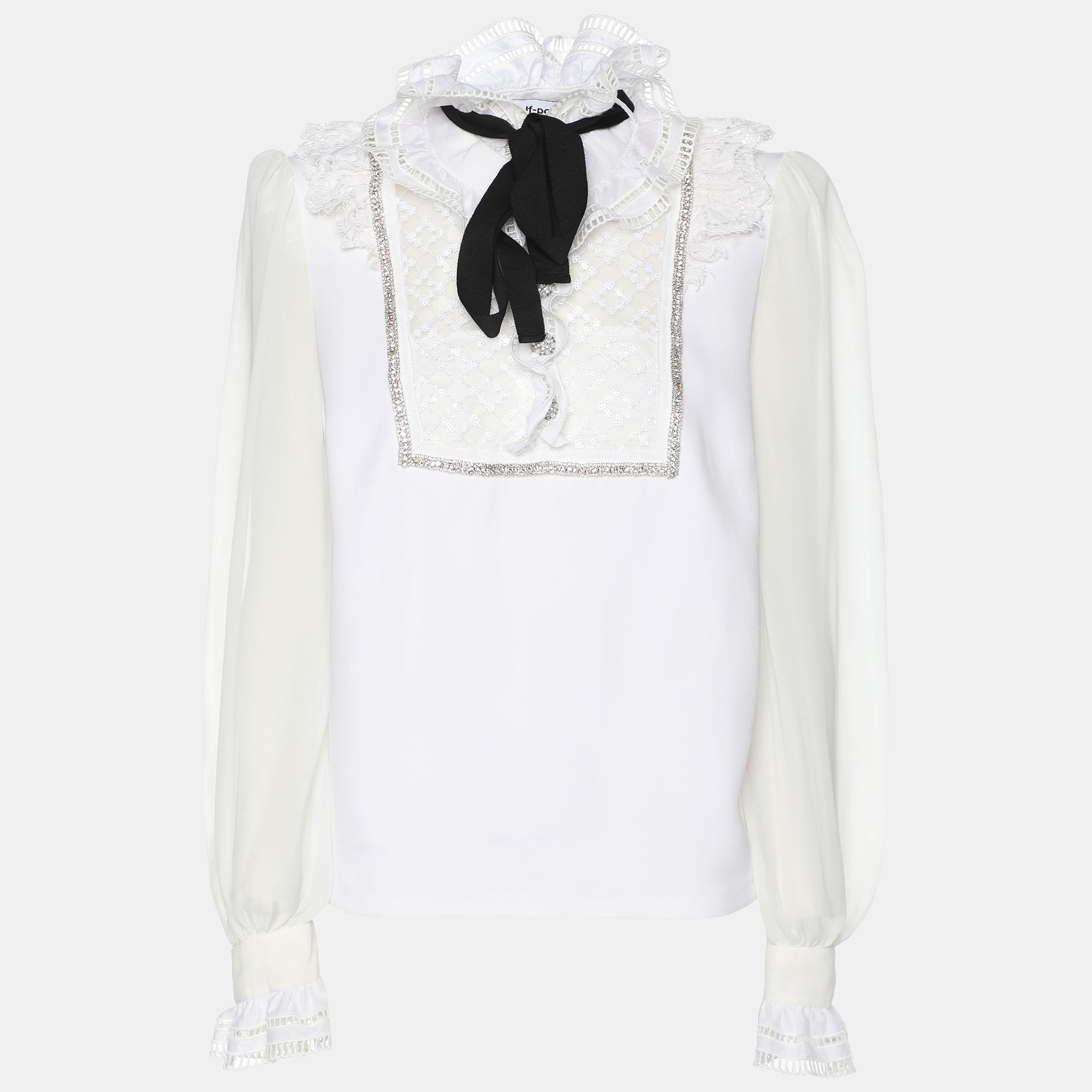 

Self-Portrait White Stretch Crepe Tie Neck Top XS