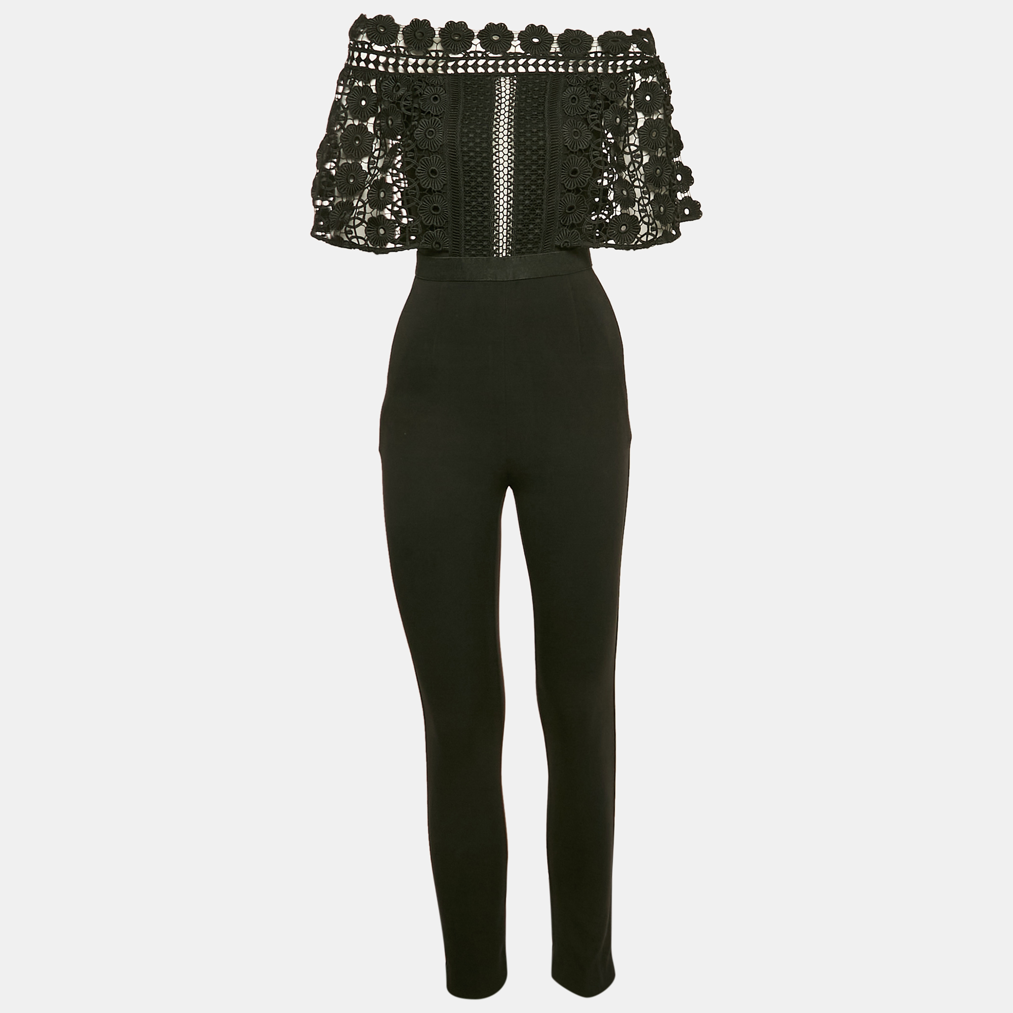 

Self-Portrait Black Crepe Lace Overlay Detail Jumpsuit S