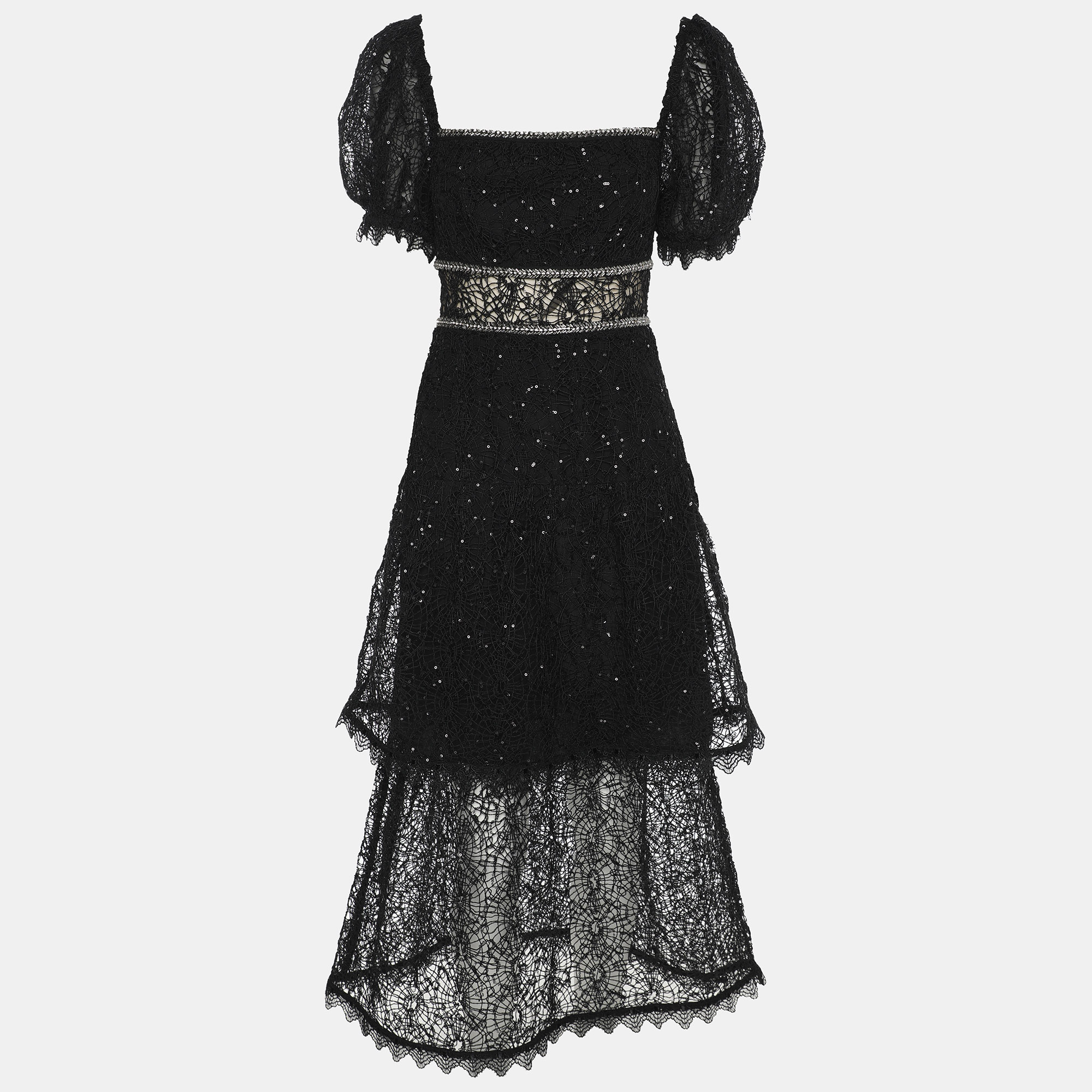 

Self Portrait Black Sequin Circle Lace Midi Dress M