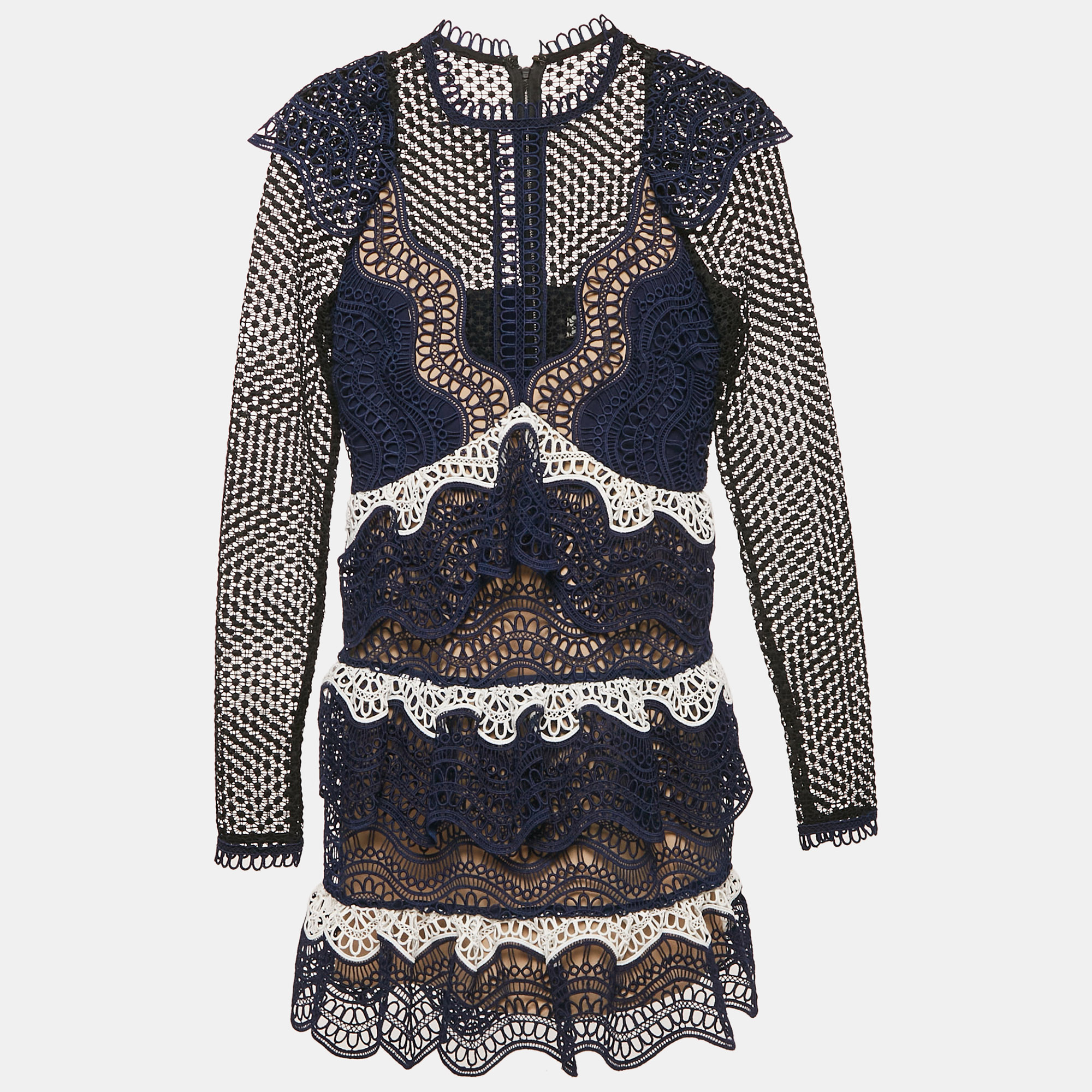 

Self-Portrait Navy Blue Lace Tiered Mini Dress S