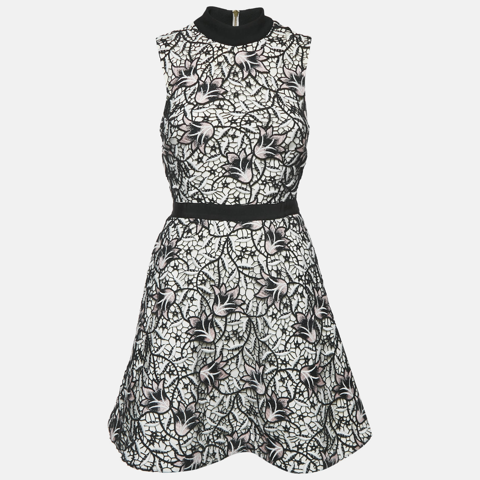

Self-Portrait White/Black Floral Lace Mini Dress S