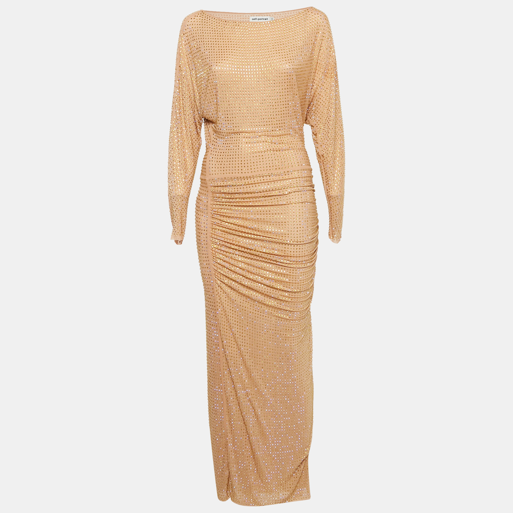 

Self-Portrait Beige/Dust Rose Rhinestone Embellished Mesh Midi Dress S